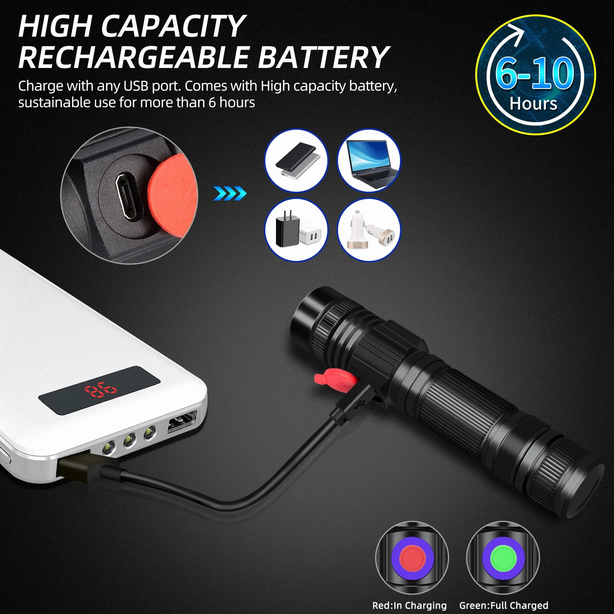 DARKBEAM Latarka UV 365 nm i 395 nm Blacklight ładowalna USB, lampa Wooda, ultrafioletowe czarne światło LED, przenośna, wykrywacz moczu zwierząt domowych, kotów, plam, utwardzania żywicy, szkła