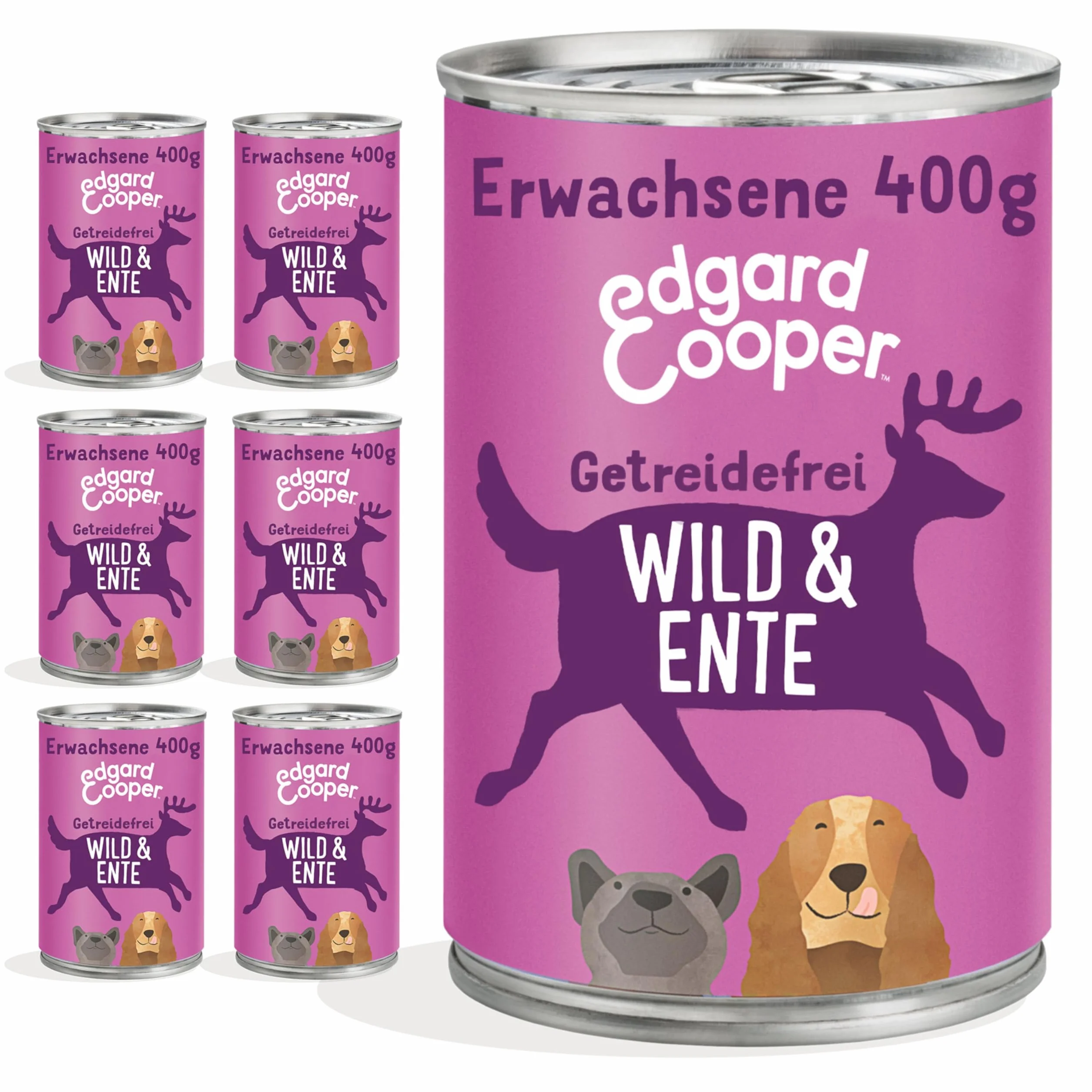 Edgard & Cooper Karma dla psów, mokra karma dla psów, dla dorosłych, bez zbóż, mokra, naturalna dziczyzna i kaczka, 400 g x 6 z dużą ilością świeżego mięsa i pożywnych podrobów, zrównoważona karma