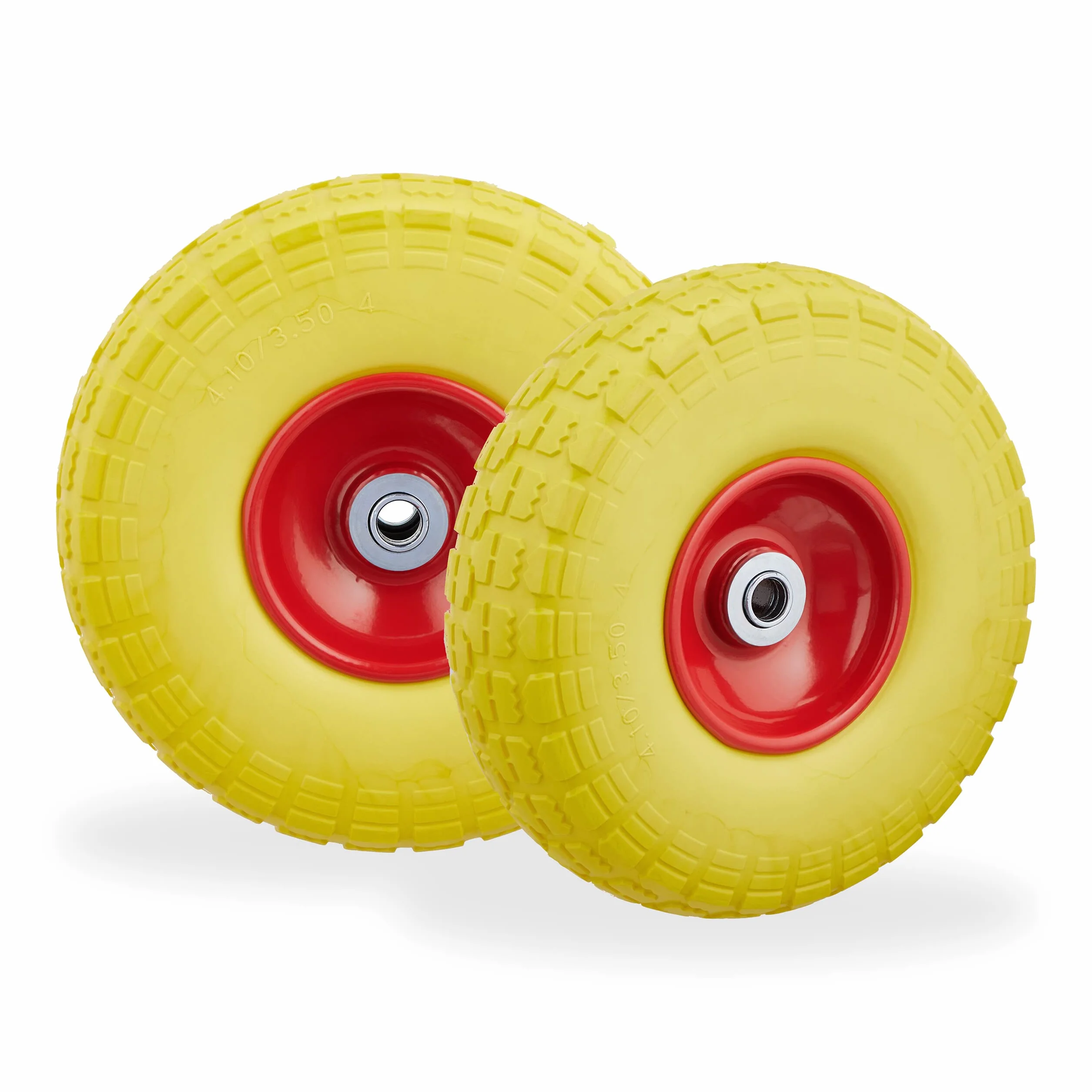 Relaxdays 2 x koło do wózka transportowego, odporne na przebicie, opony z pełnej gumy, 4,1/3,5-4", oś 16 mm, do 150 kg, 260 x 85 mm, żółto-czerwone