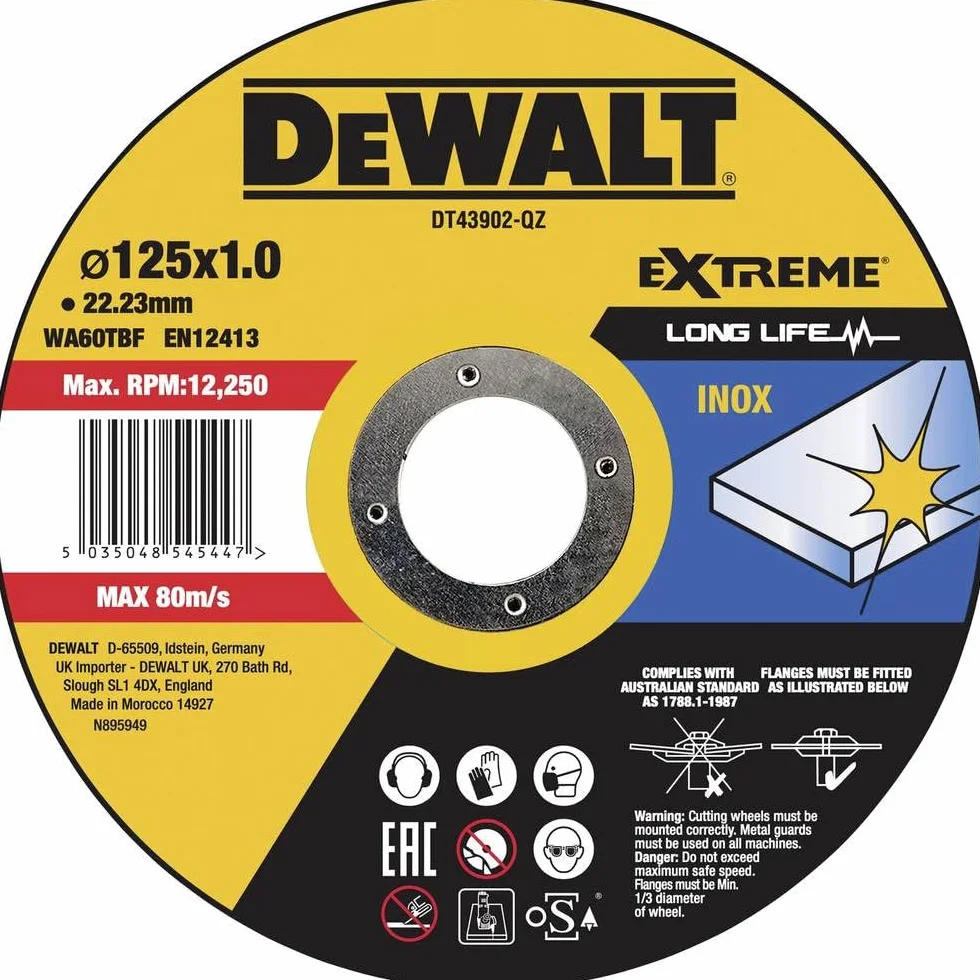 DEWALT Tarcza tnąca stal szlachetna płaska 125 x 1 mm