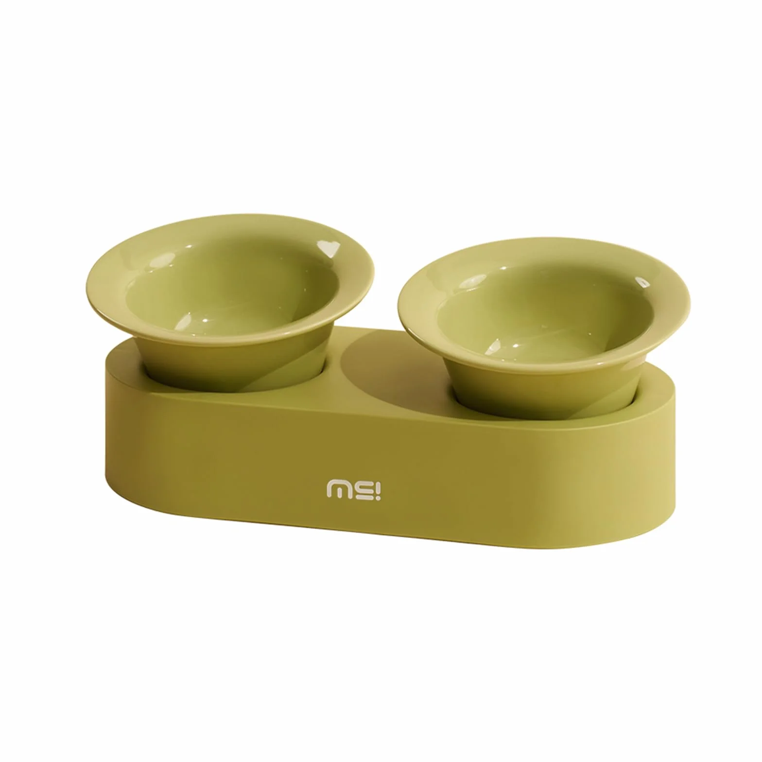 MS!MAKE SURE Miski dla psów i kotów, podwyższona ceramiczna miska na karmę dla kota i wodę, nachylenie 15° naczynia dla kotów ze stojakiem, antypoślizgowe i przyjazne dla wąsów, zielone