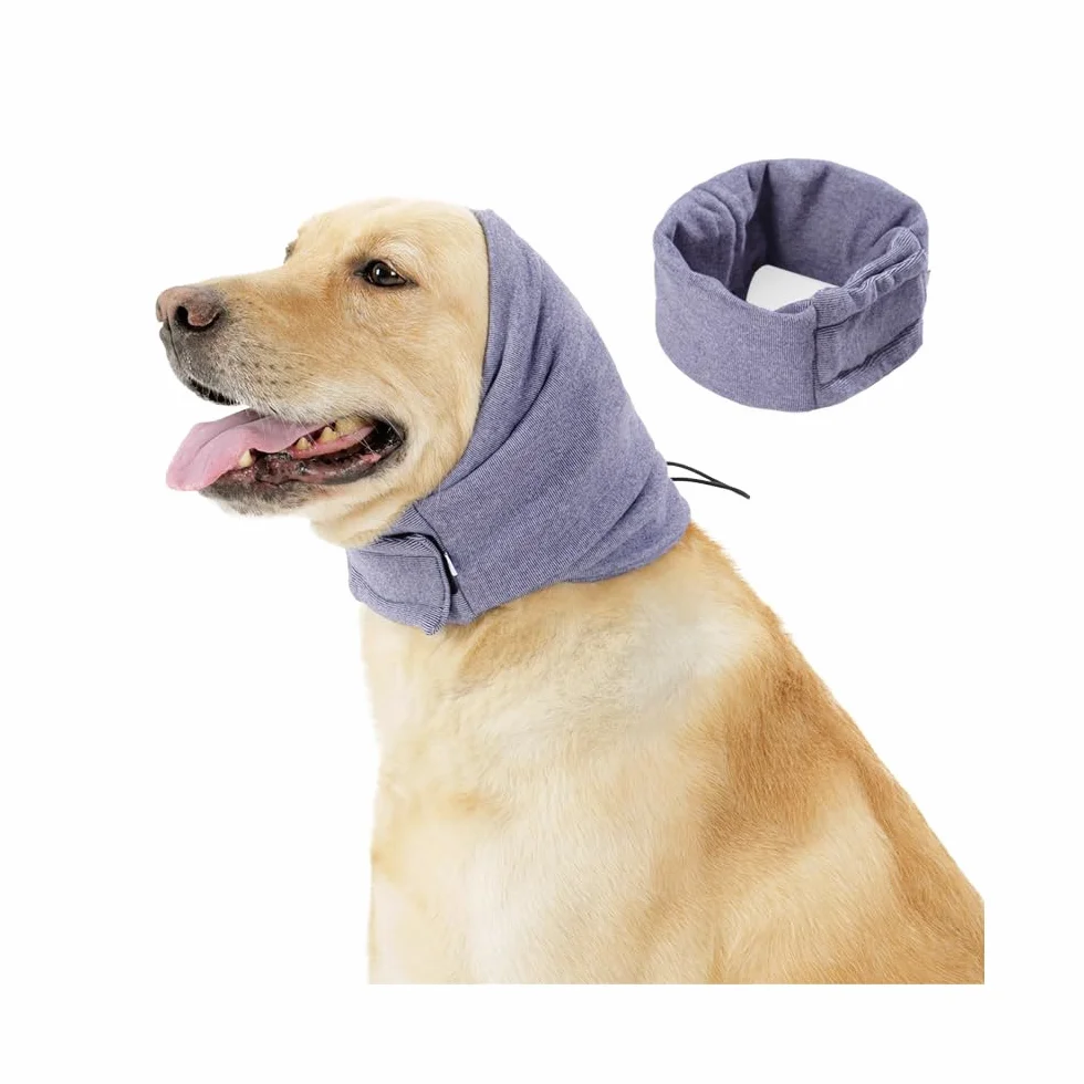 Snood Cocker czapka dla psa osłona uszu i szyi dla psa łagodząca niepokój i cisza w jednym hałaśliwym miejscu (fioletowa, M)