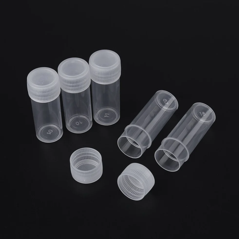 Plastikowe butelki na próbki 5 ml, opakowanie 50 sztuk, przezroczyste probówki naukowe z zakrętką