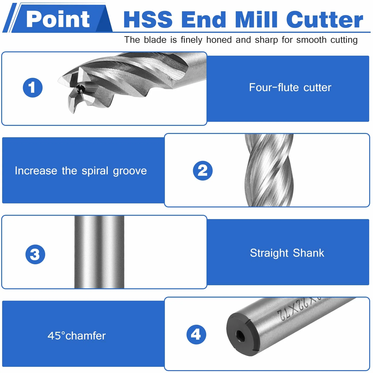 HSEAMALL Zestaw frezów trzpieniowych HSS 10-częściowy 2-12 mm 4 rowki frezy CNC do metalu