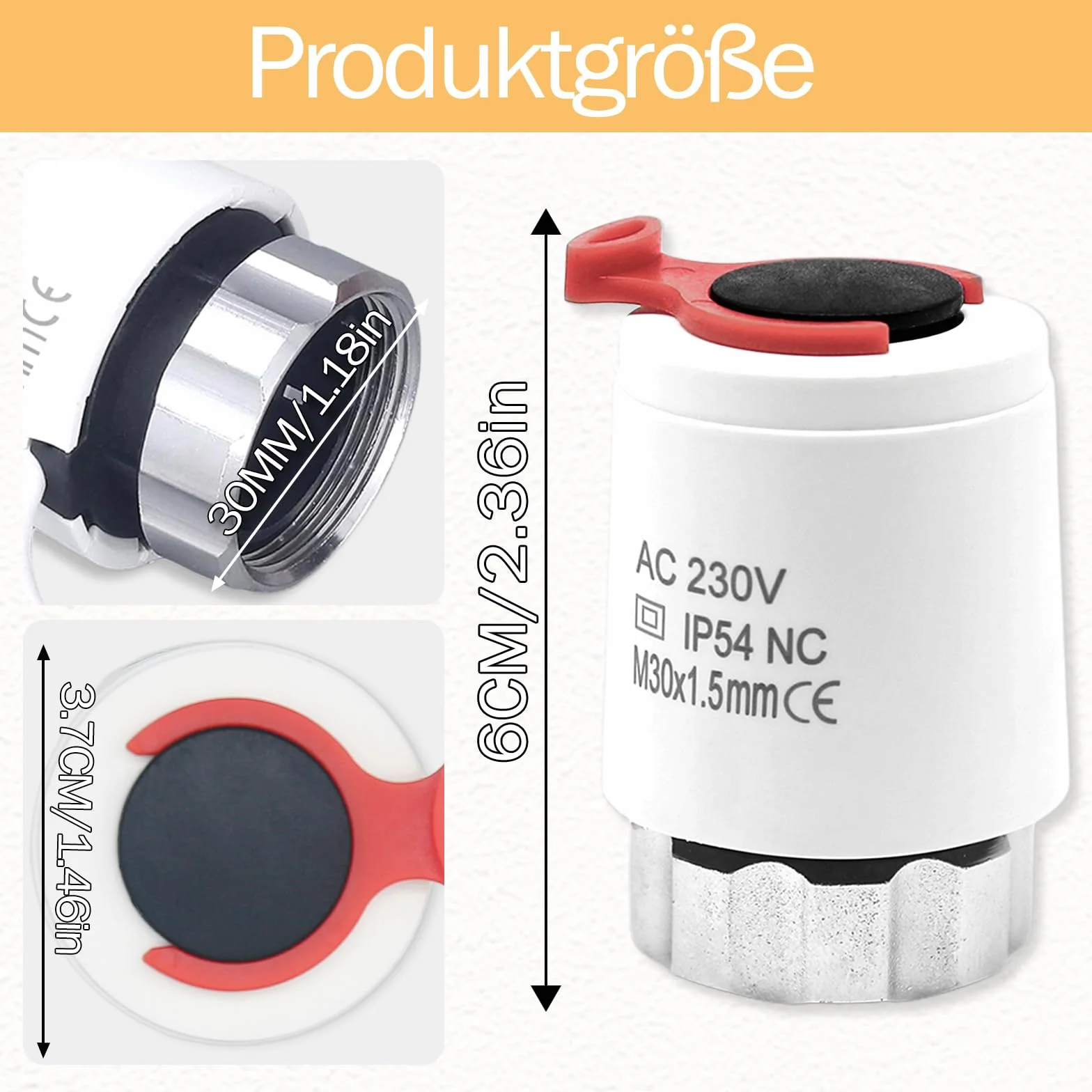 Napęd do ogrzewania podłogowego 230 V, M30 x 1,5 NC (bezprądowo zamknięty), silnik nastawczy VA80 do ogrzewania podłogowego, zawór do prawie każdego rozdzielacza obiegu grzewczego (1)