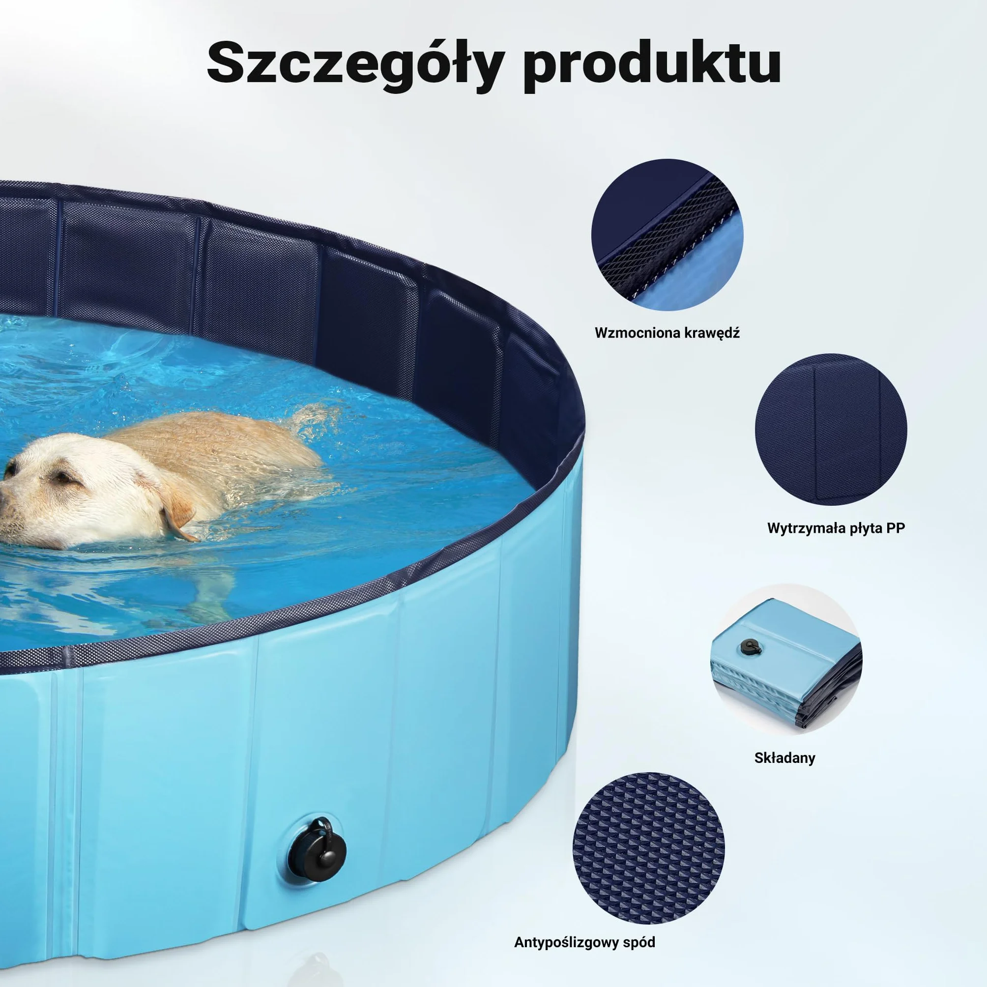 Fudajo Basen dla psa o wymiarach 100 x 30 cm, składany basenik ogrodowy z wzmocnioną krawędzią i antypoślizgowym spodem