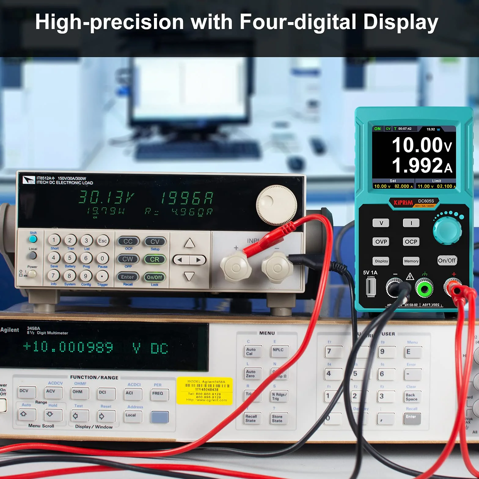 Kiprim DC605S Programowalny zasilacz laboratoryjny, 0–60 V / 0–5 A, z 4-cyfrowym wyświetlaczem LED, stabilizowany zasilacz impulsowy, miernik prądu, odporny na przeciążenie i zwarcie