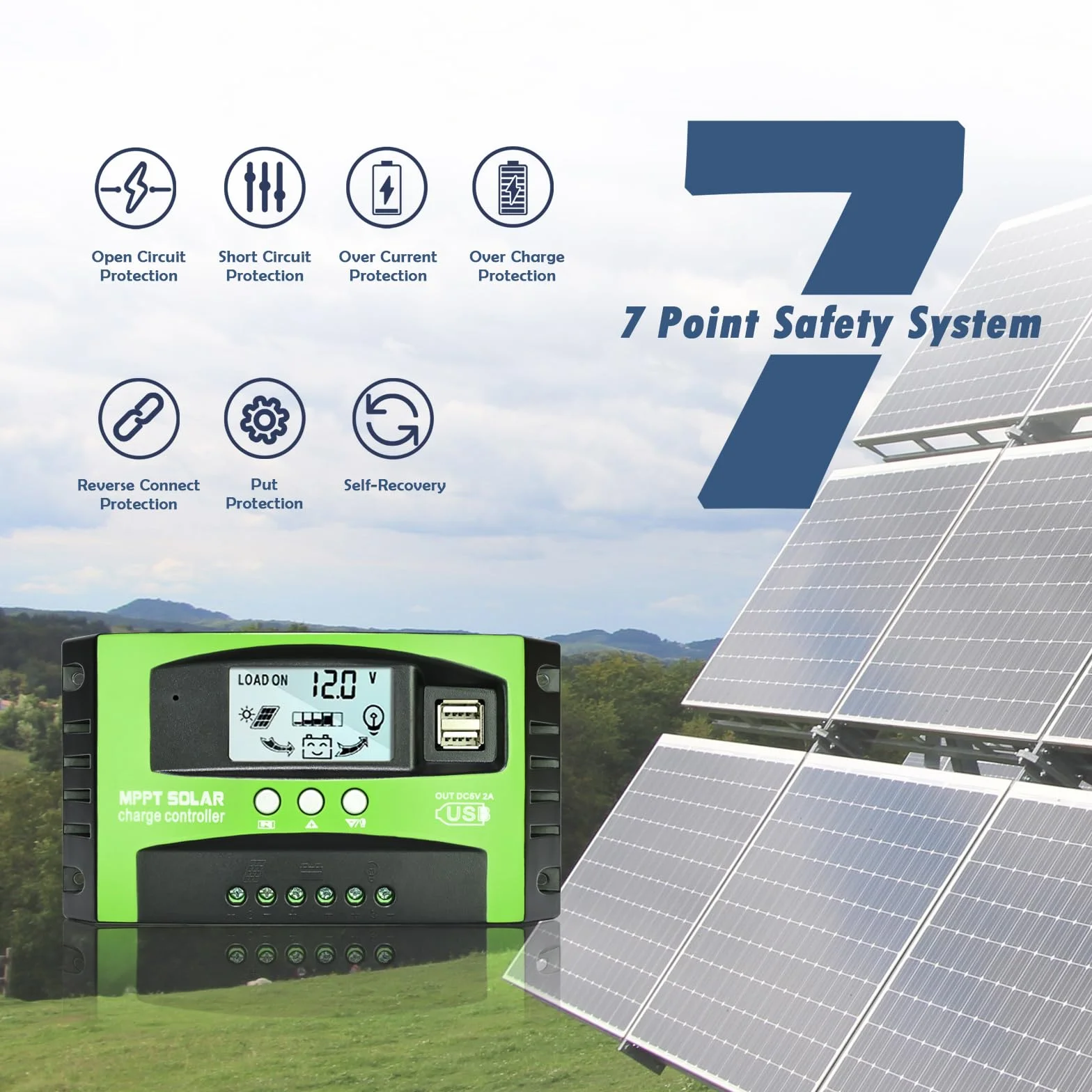 Depvko Kontroler ładowania słonecznego MPPT 30 A, kontroler ładowania słonecznego 12 V/24 V, wyświetlacz LCD, podwójny port USB, timer do akumulatorów żelowych i Li (zielony)