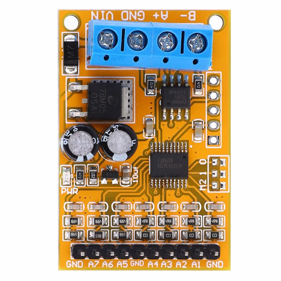 R4AVA07 7-kanałowy Analogowy Kolektor Napięciowy ADC Modbus RTU 03 06 Kod Funkcji, dokładność 1%, Pomiar od 0 do 5 V od 0 do 10 V, Obsługa 247 urządzeń Równoległych