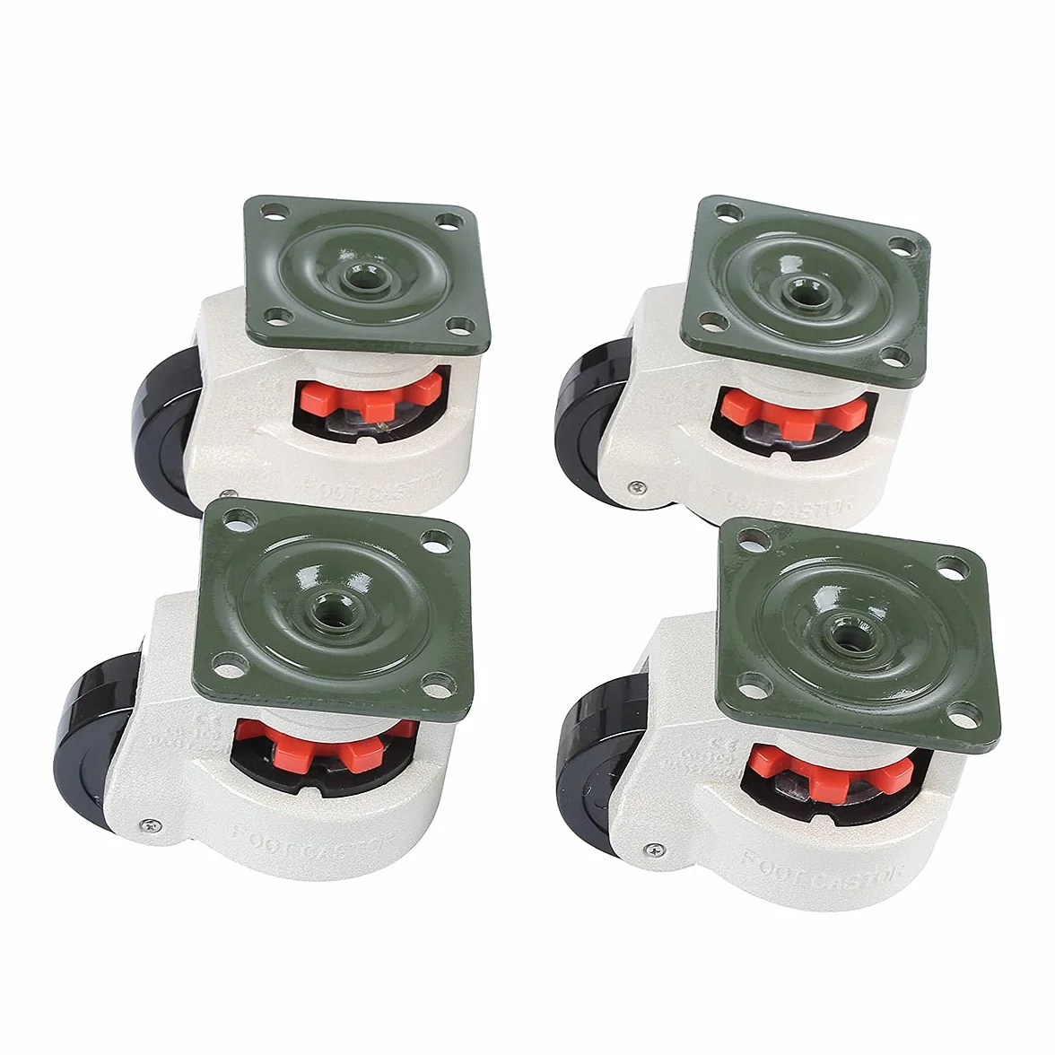 KATSU 5505664 kółka samonastawne, zestaw 4 szt., nośność 500 kg, wysuwana maszyna, ruchome, poziomujące, obrotowe kółka talerzowe, do ciężkich maszyn, stołu warsztatowego, stołu spawalniczego