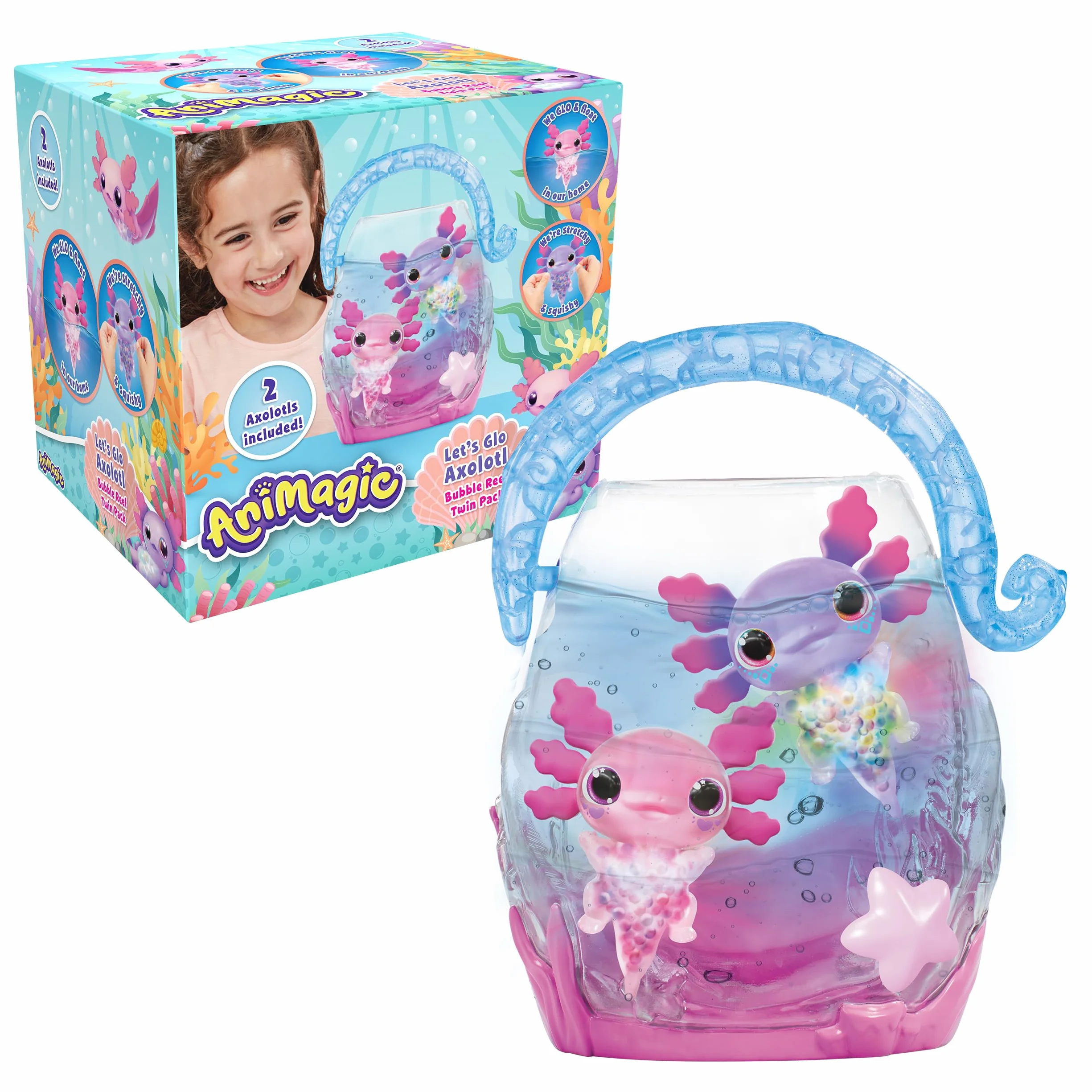 Animagic 932617 Let's Glo Axolotl Bubble Reef Twin Pack, Multi