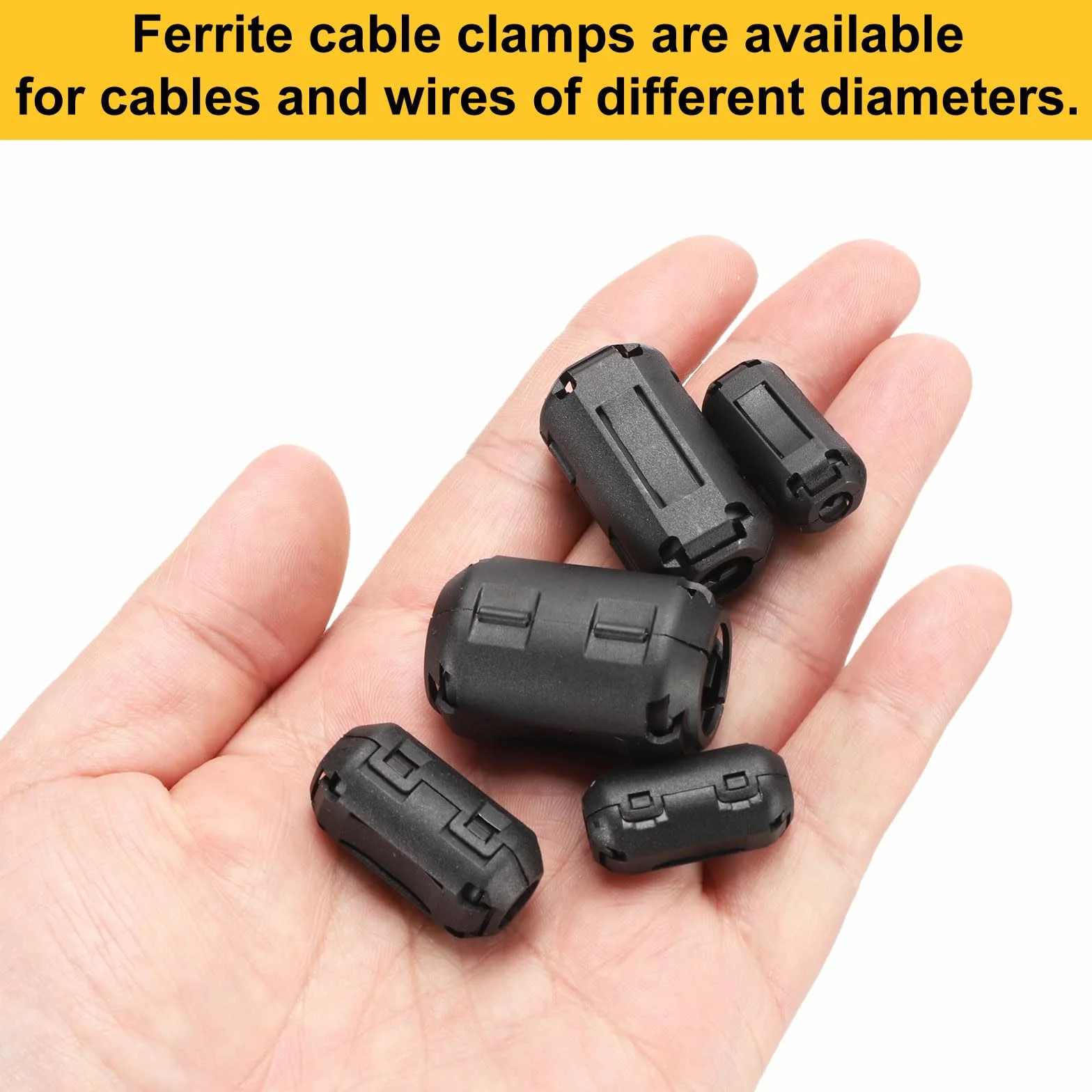 QUARKZMAN 20 szt. Clip-on Ferrite Ring Core (5 rozmiarów), pierścienie ferrytowe EMI RFI do kabli 3,5 mm/5 mm/7 mm/9 mm/13 mm, czarny