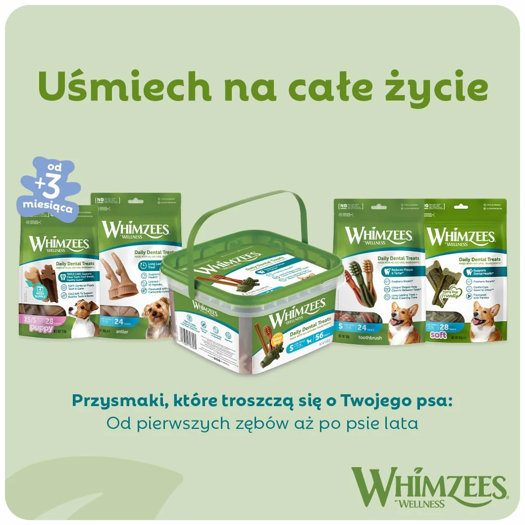 WHIMZEES Puppy Stix XS/S 28 Sztuk Gryzaki Dentystyczne dla Małych Psów Naturalne Bezzbożowe Bez Dodatku Cukru