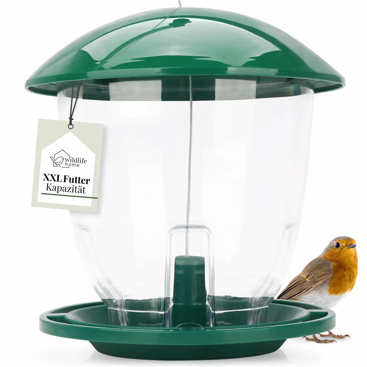 wildlife home Dozownik karmy dla ptaków XXL do zawieszenia, 1,5 kg, bardzo duża pojemność karmy dla dzikich ptaków, stacja karmowa dla ptaków, karmnik dla ptaków, karmnik dla ptaków