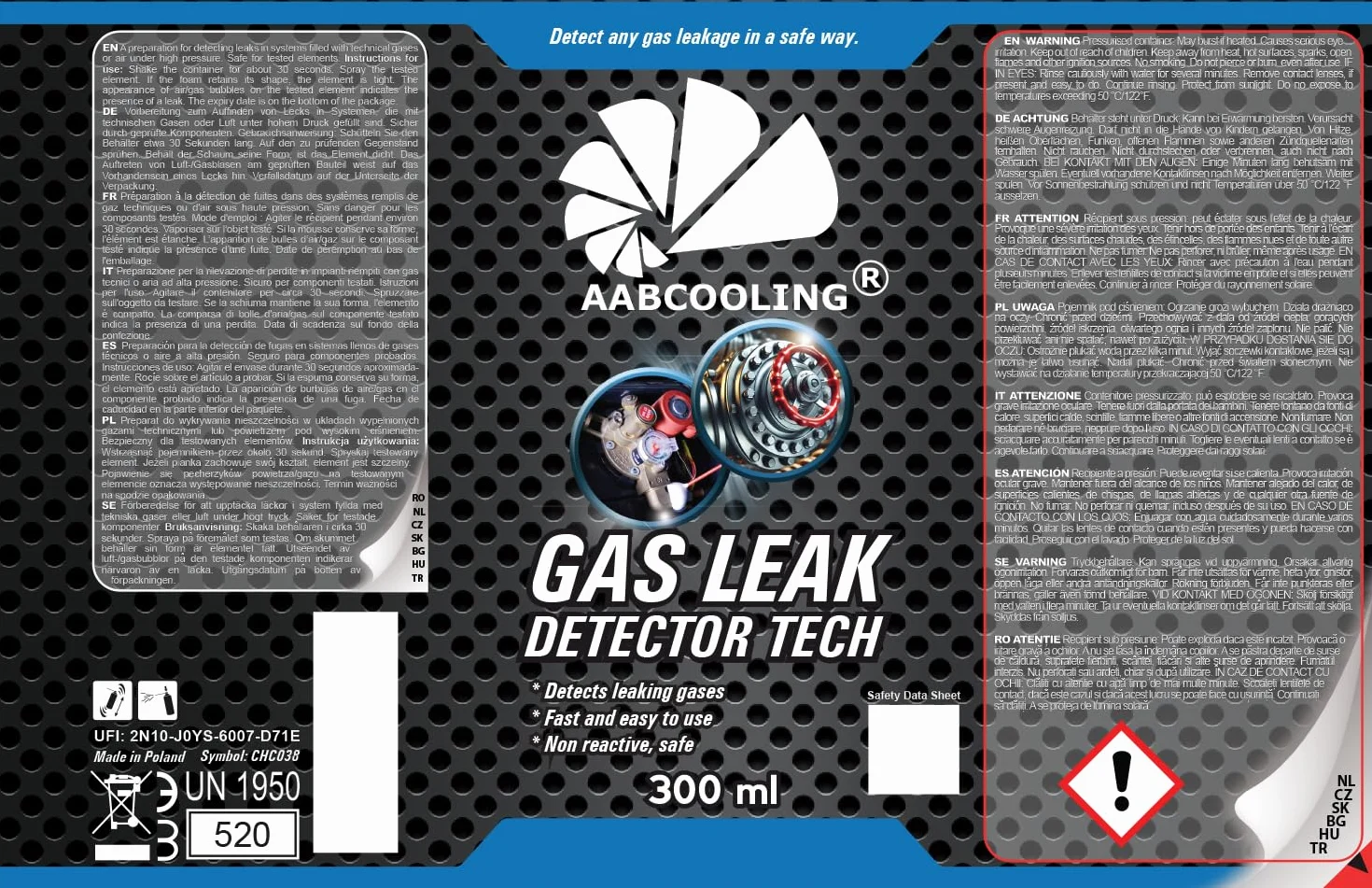 AABCOOLING Detektor Nieszczelności 300ml Wykrywacz Wycieków w Sprayu - Profesjonalny Tester do Instalacji Gazowych, Wodnych, Pneumatycznych i Klimatyzacji - Bezpieczny i Skuteczny