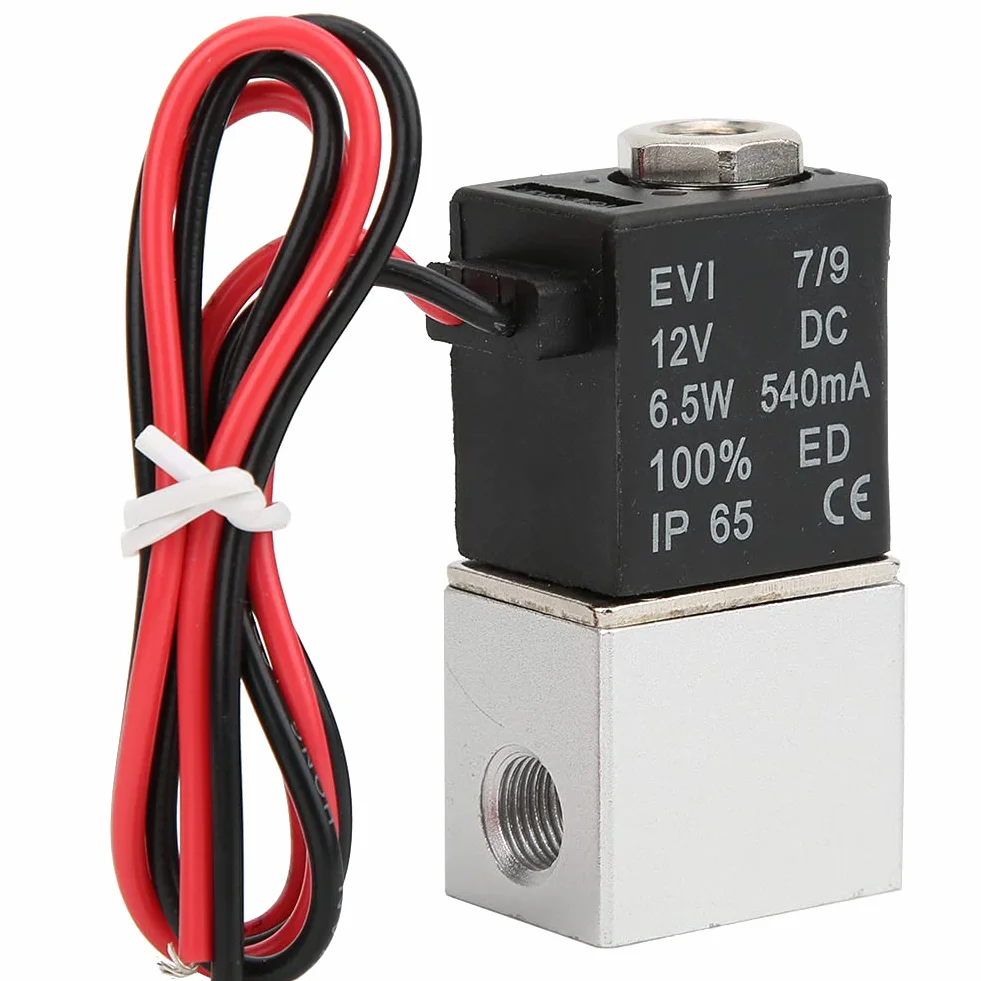 Elektrozawór elektromagnetyczny 2-drogowy DC 12V z gwintem 1/4" lub 1/8" wykonany z aluminium stop stosowany do wody, oleju i powietrza