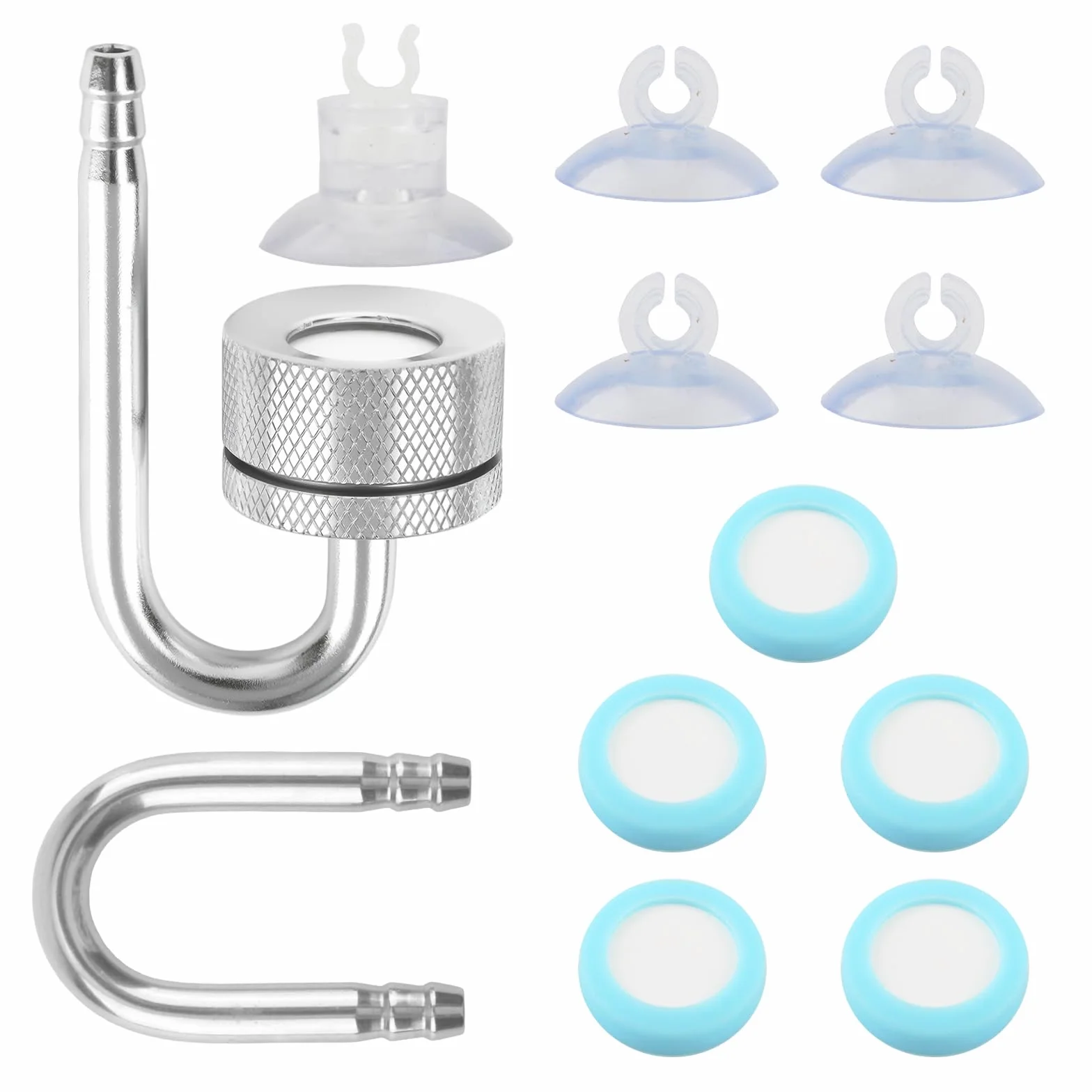 YUE QIN Dyfuzor CO2 do akwarium ze stopu aluminium, dyfuzor CO2, akcesoria z przyssawkami i U-Pipe, dyfuzor dwutlenku węgla, do akwarium, roślin słodkowodnych