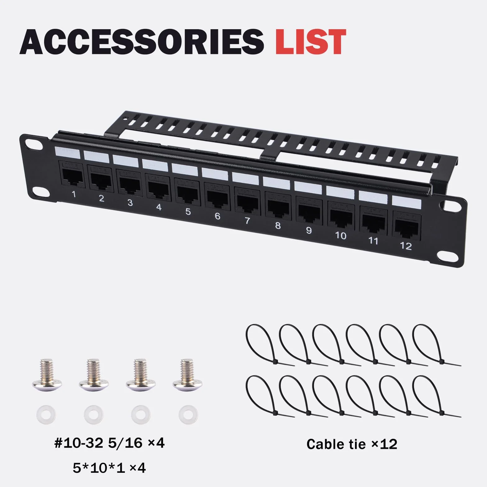 GeeekPi 12-portowy panel krosowy Cat6 1U Keystone do szafy serwerowej 25 cm