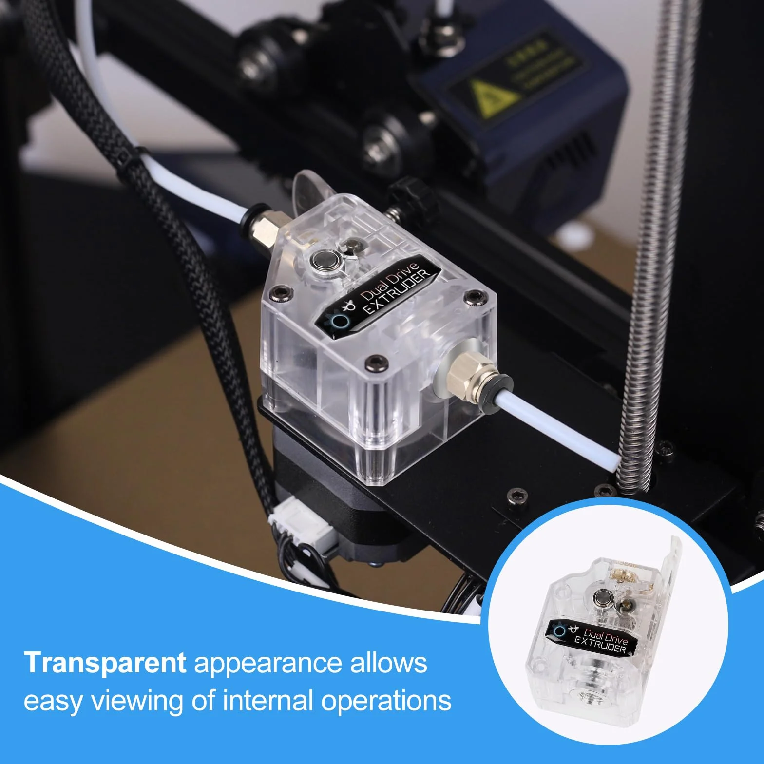 EFUTURETIME Dual Gear Bowden wytłaczarka przezroczysta zestaw z silnikiem krokowym Nema 17, 2 fazy, 4 przewody, 1,8 stopnia, do drukarki 3D Anycubic Tevo Tornado CR10, do drukarki 3D 1,75 mm, PLA, ABS