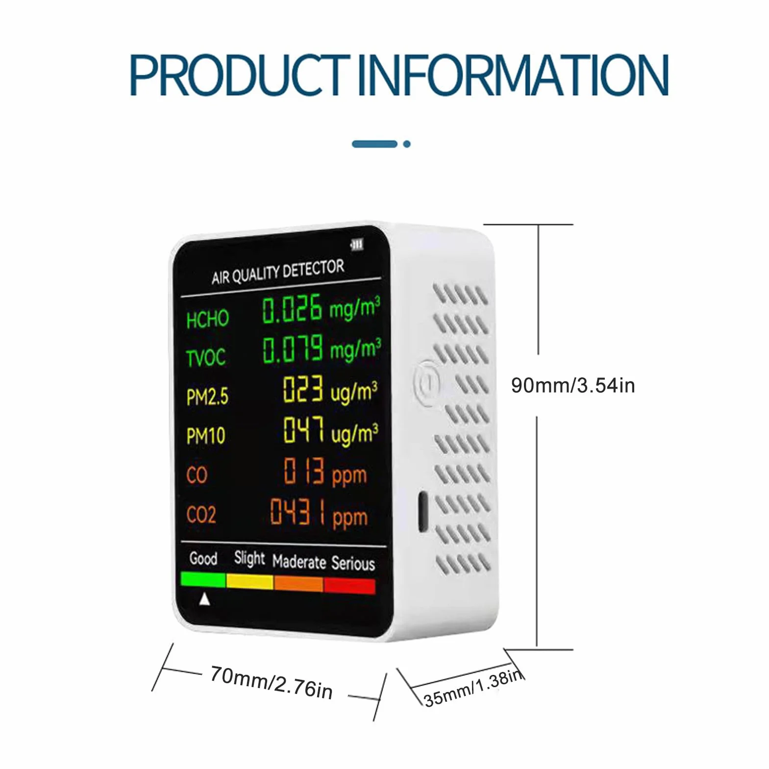 Monitor CO2, Przenośny Miernik Jakości Powietrza, Tester CO2 TVOC HCHO PM2.5 PM10 (WHITE)