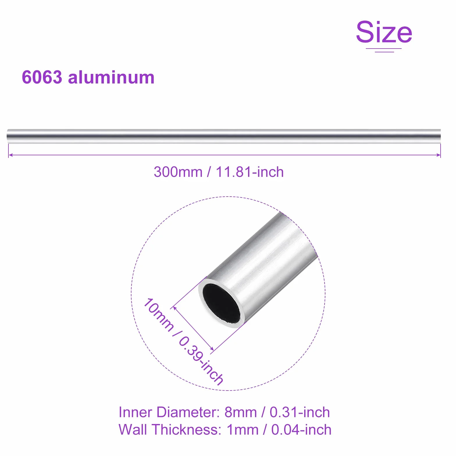 DMiotech rura aluminiowa okrągła 10 mm śr. 8 mm ID 6063 300 mm 2-pak