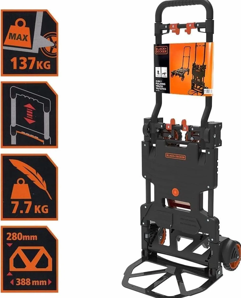 Wózek platformowy BLACK+DECKER - wózek ręczny 2 w 1 i wózek platformowy - składany - maksymalne obciążenie - 120 kg