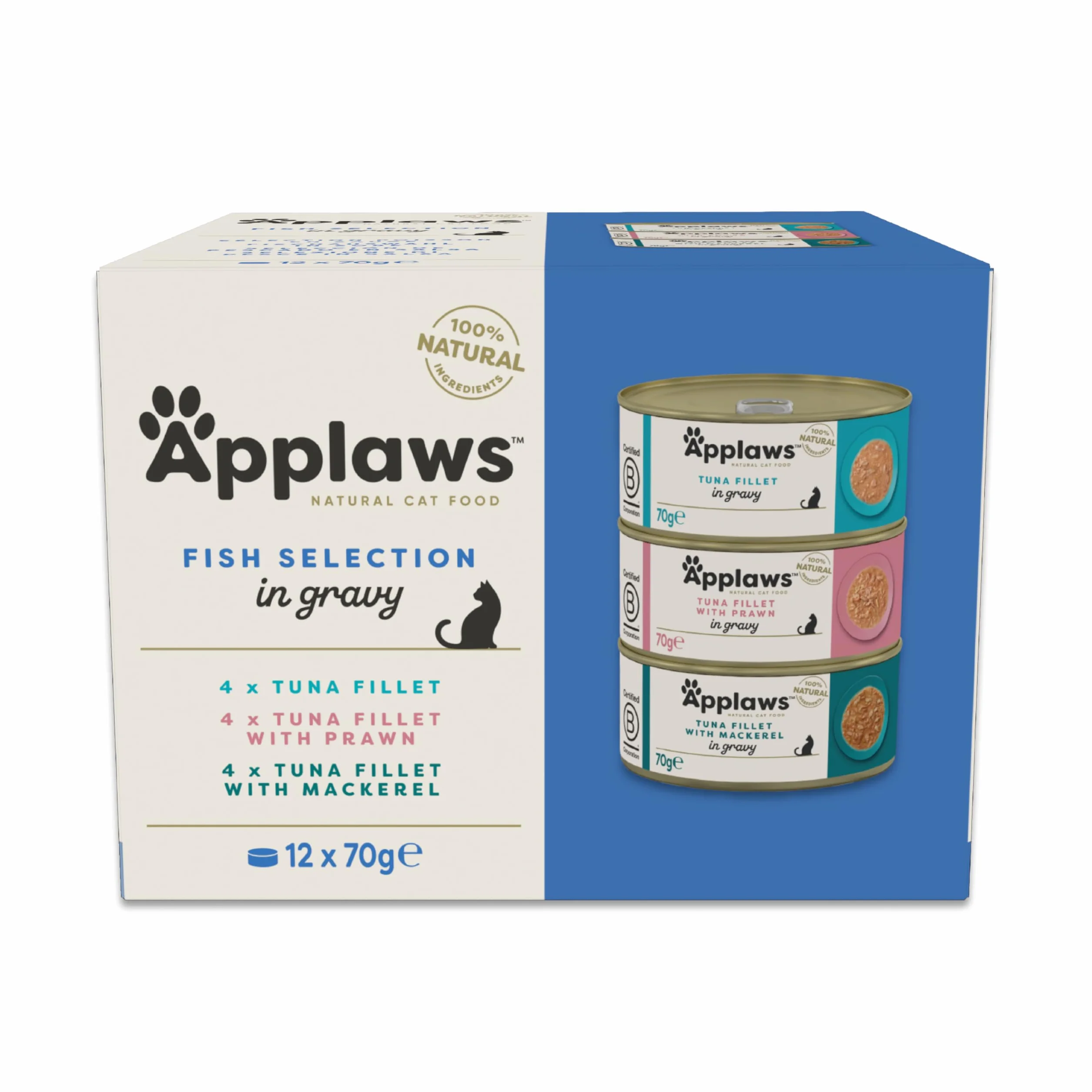 Applaws 100% naturalna mokra karma dla dorosłych kotów – zestaw ryb w sosie, multipak 12 × 70 g puszki