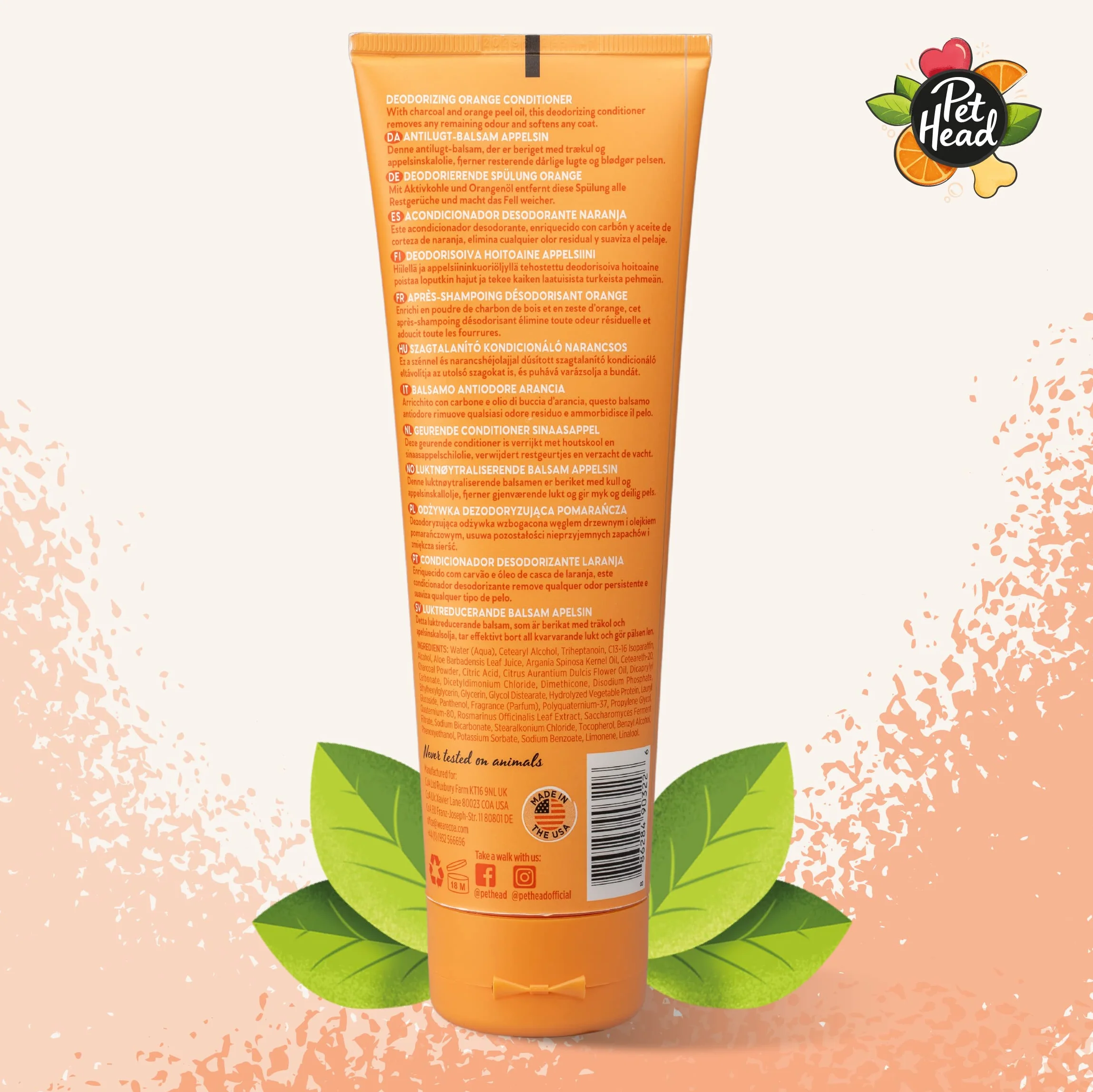 Pet Head Dog Conditioner, Ditch The Dirt Conditioner Odour Neutralising for Smelly Dogs, Deep Cleans Removes Odours orange, 90322A
