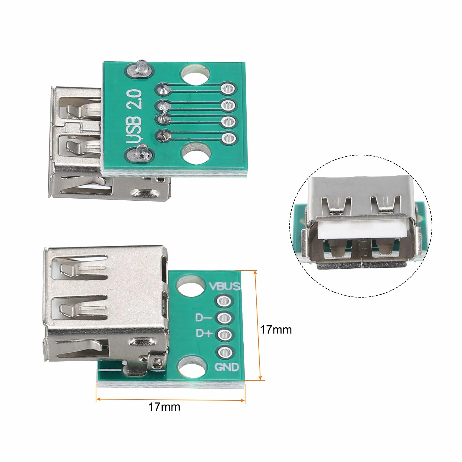 QUARKZMAN 10 szt. USB Breakout Board USB 2.0 do Dip Adapter Board żeńskie gniazda wtykowe 4-pinowe 2,54 mm