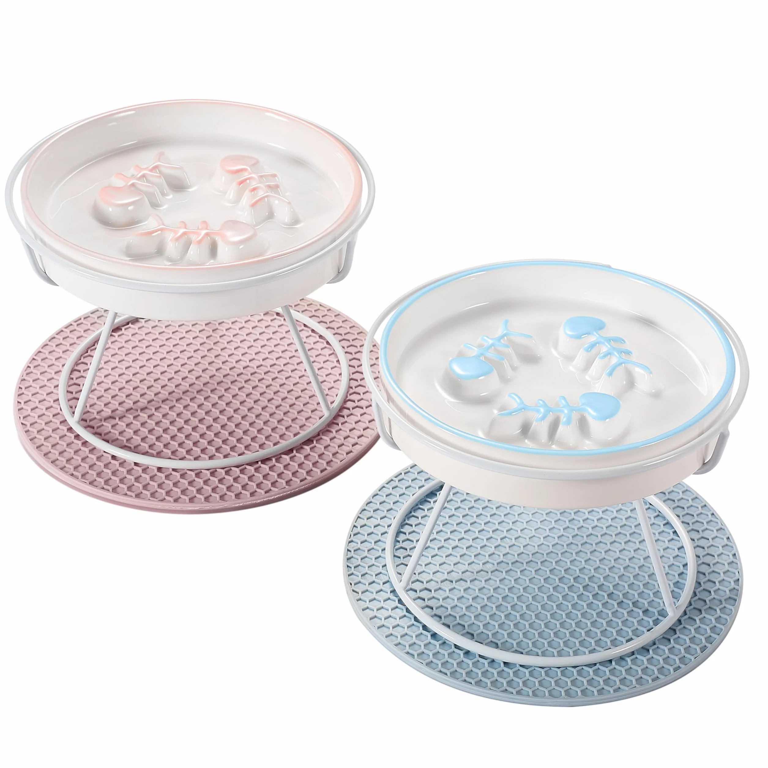 Ceramiczna miska do powolnego jedzenia dla kota na mokrą i suchą karmę, podwyższona konstrukcja, zapobiega wymiotom i otyłości, dla kotów i małych psów, 2 szt