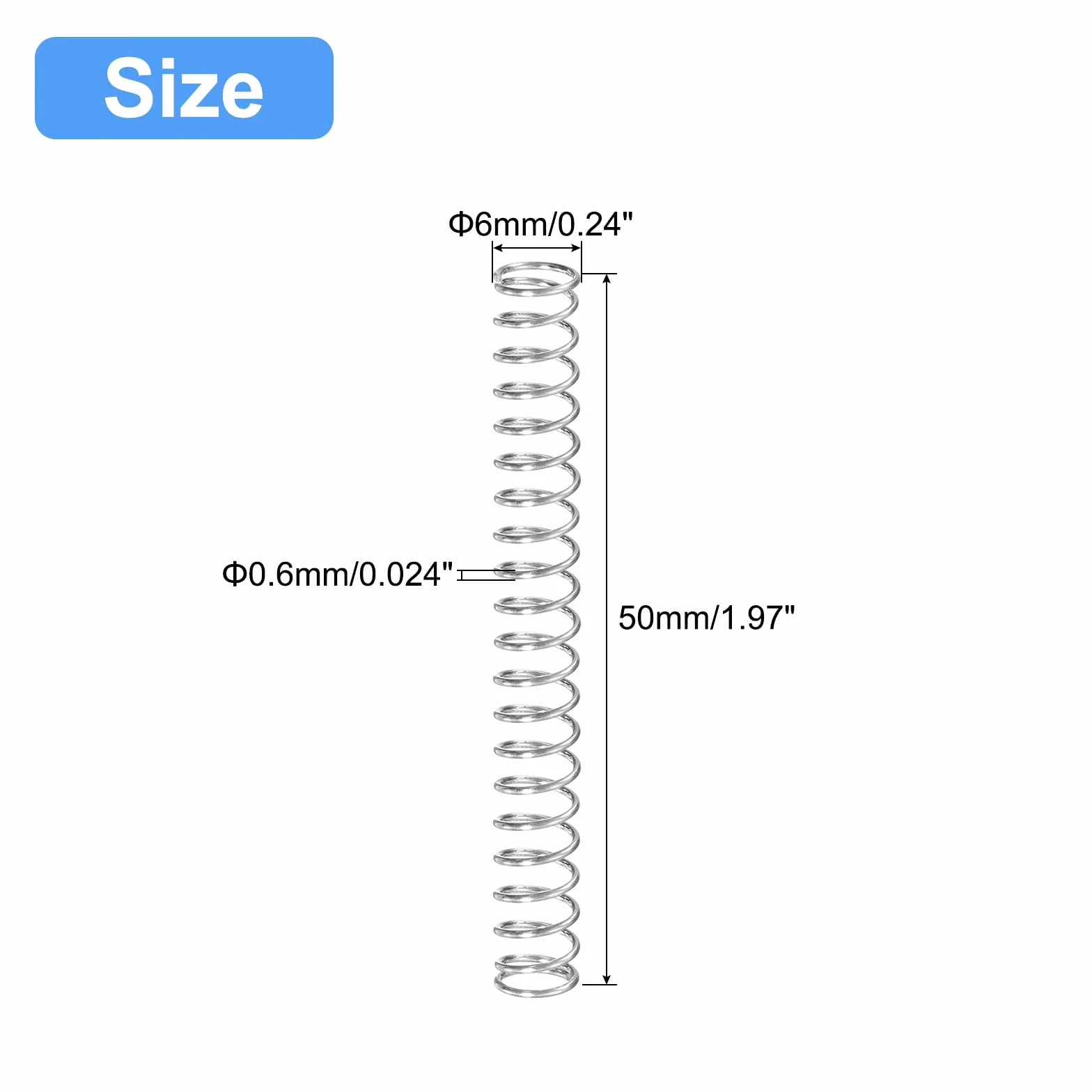 QUARKZMAN Sprężyny dociskowe 304 stal szlachetna 6 mm AD 0,6 mm drut 50 mm długość