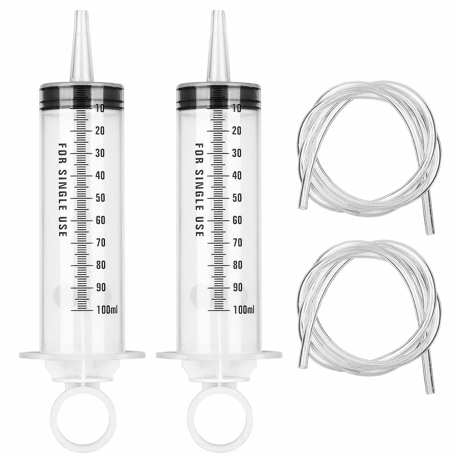 Hyber&Cara Strzykawka 100 ml z rurką 100 cm, duża plastikowa strzykawka pomiarowa 2 szt