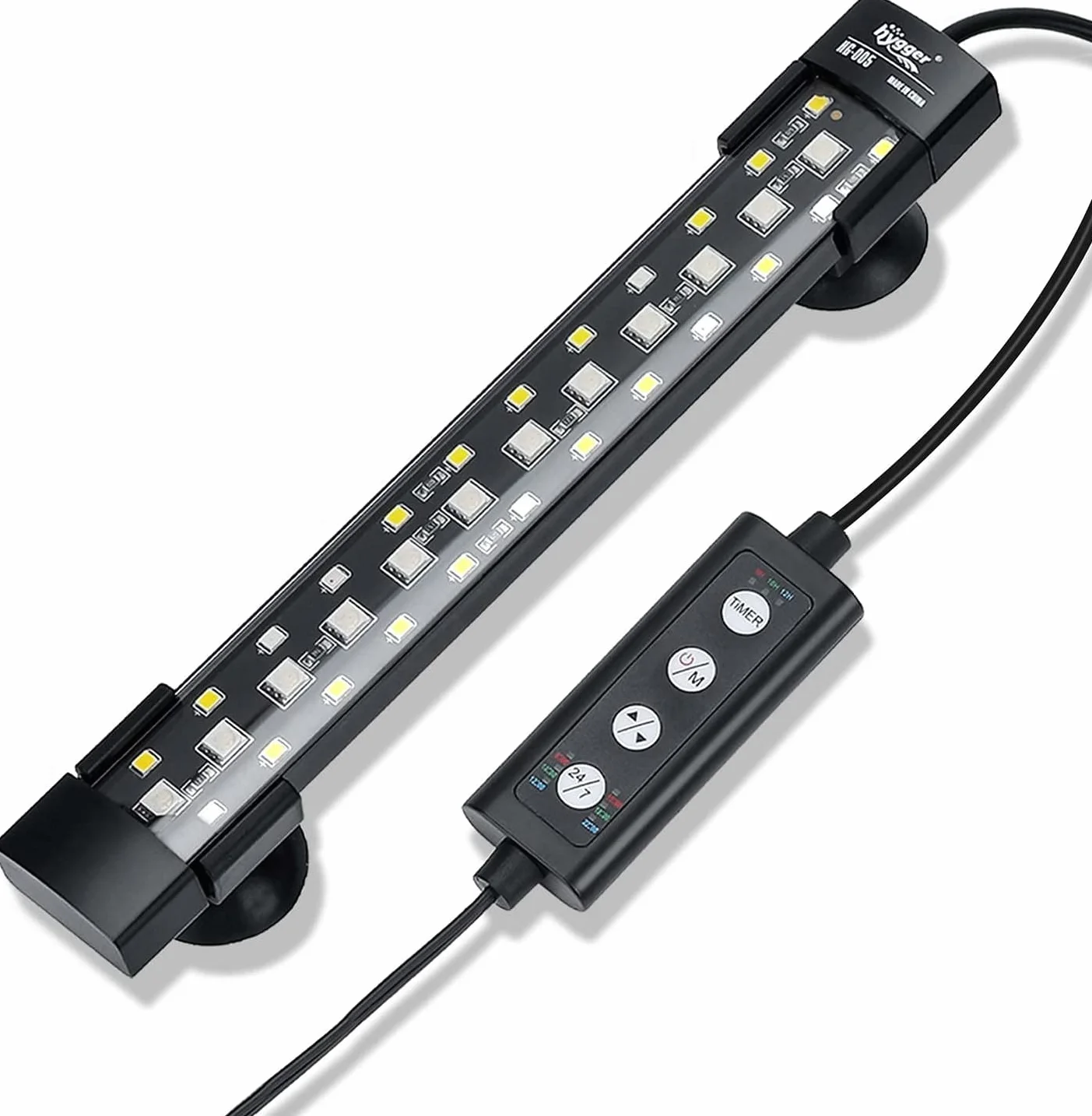hygger 24/7 trybów podwodnego akwarium LED, pełne spektrum, ukryty zbiornik na ryby, z 3 rzędami koralików, 7 kolorów, automatyczne włączanie światła słonecznego, światło księżycowe, regulowana