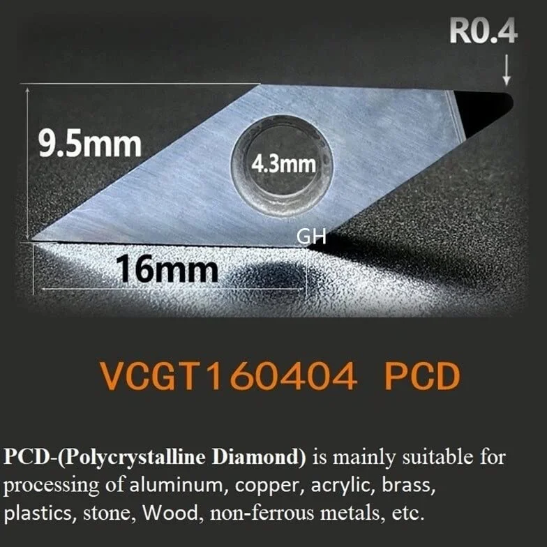 Płytki tnące z węglików spiekanych VCGT160404 VNMG160408 Pcd diamentowe narzędzia tokarskie wkładka Cnc wytaczanie zewnętrzne tokarka mosiądz aluminium (Size : VCGT160404)
