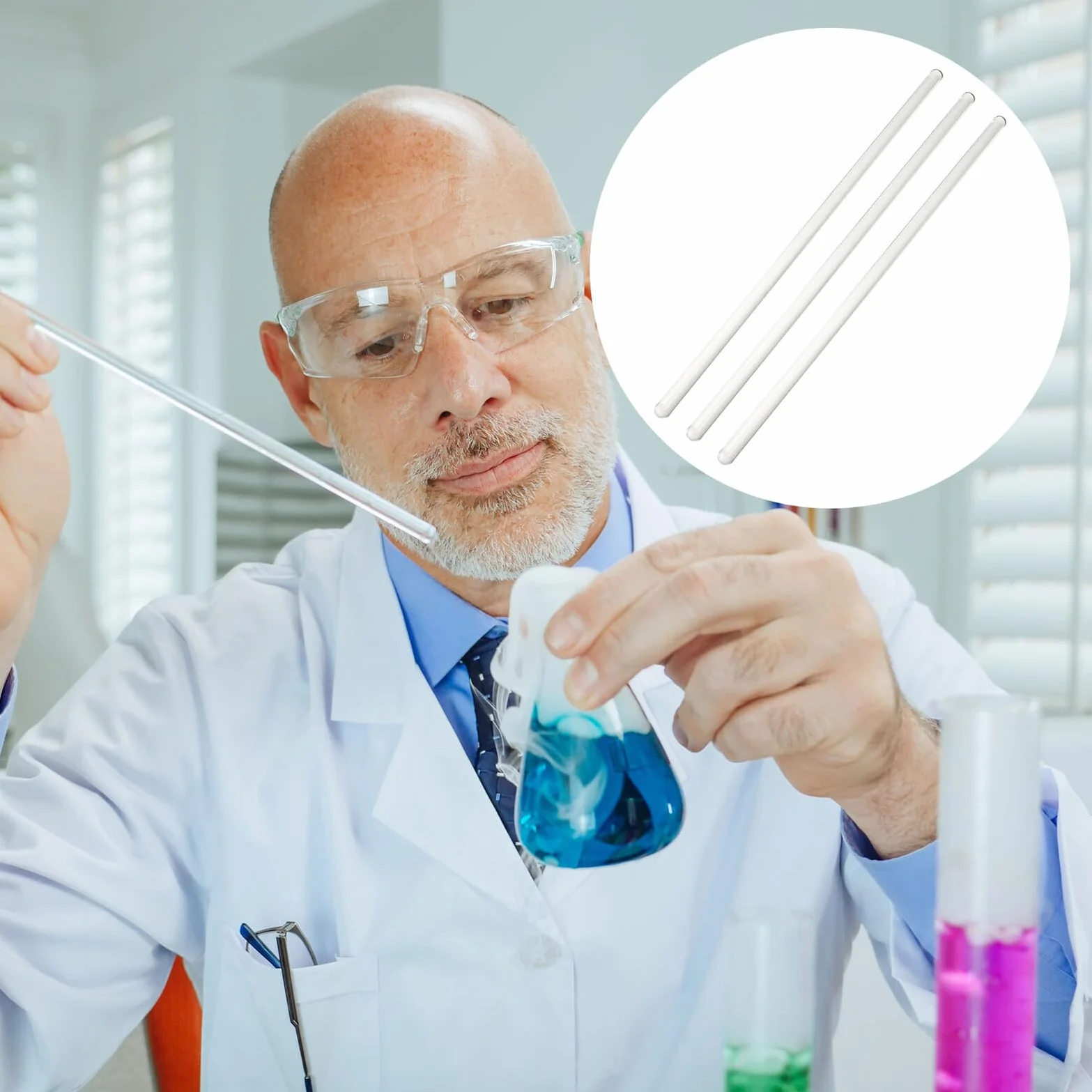 Mobestech 3kawałki Szklanych Prętów Do Mieszania Przezroczyste Narzędzia Laboratoryjne Do Mieszania i Rozpuszczania Cieczy z Zaokrąglonymi Końcami Trwałe i Solidne