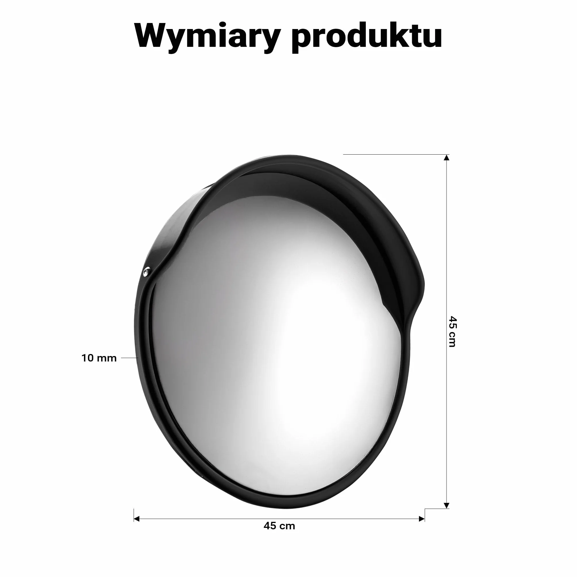 Wiltec Lustro drogowe 45 cm wypukłe z osłoną czarne, okrągłe magazynowe z polem widzenia 130°, więcej bezpieczeństwa przy wyjeździe z materiałem montażowym