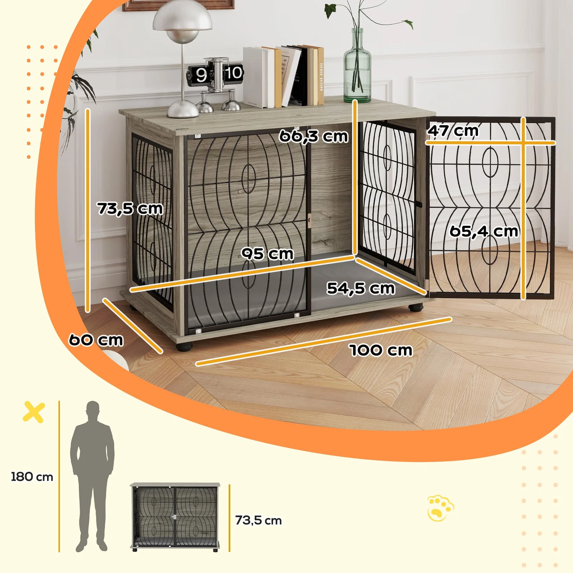 PawHut Klatka dla psa do domu, buda dla psów, do użytku wewnątrz i na zewnątrz, domek dla psa z oknem, dla dużych psów, szara, 100 x 60 x 73,5 cm