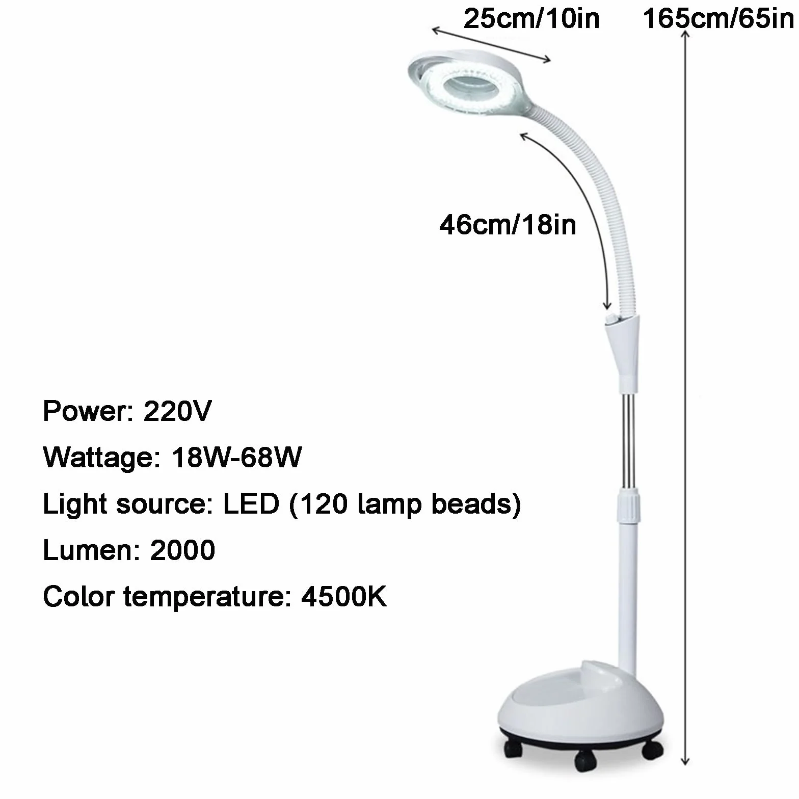 Mobilna Lampa do Badań Chirurgicznych, Lampa do Badań Na Kółkach, z 8-Krotną Lupą, Elastyczna Lampa do Badań na Gęsiej Szyi