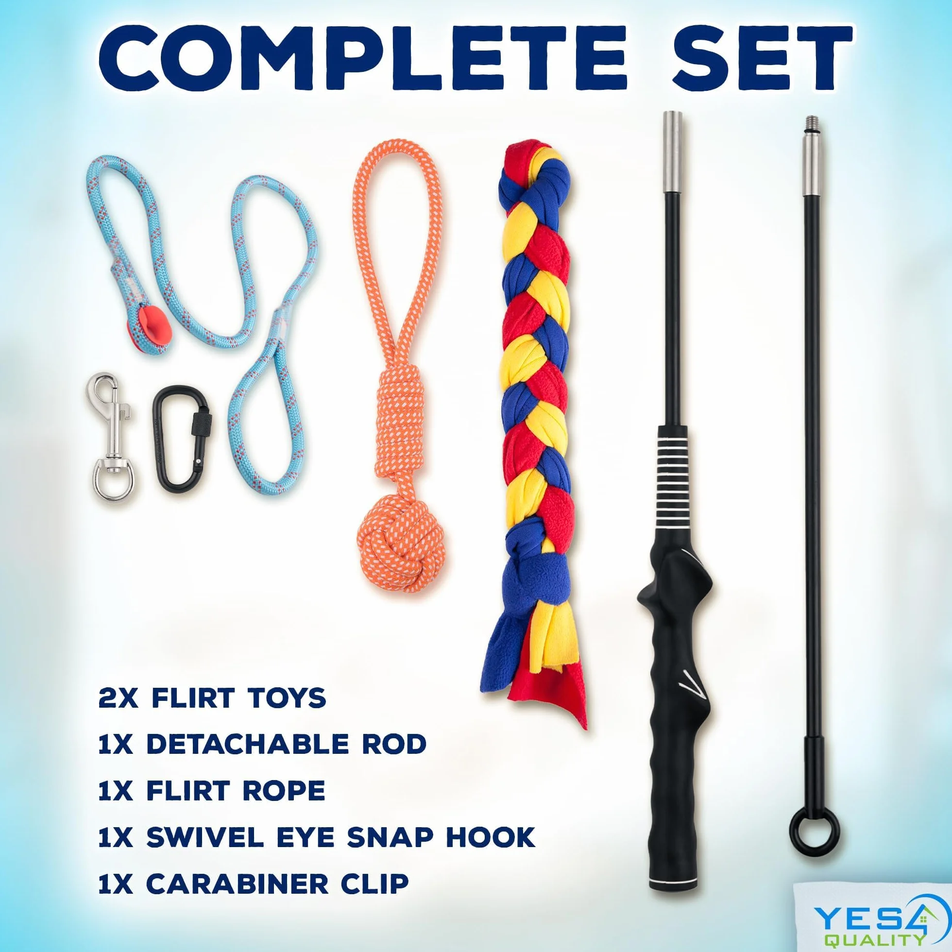 Flirt Pole for Dogs w/Safe & Strong Nylon Rope, Heavy-Duty Lure Stick for Dogs of Any Size, Dog Toy for Obedience Training & Exercise by Yes4Quality