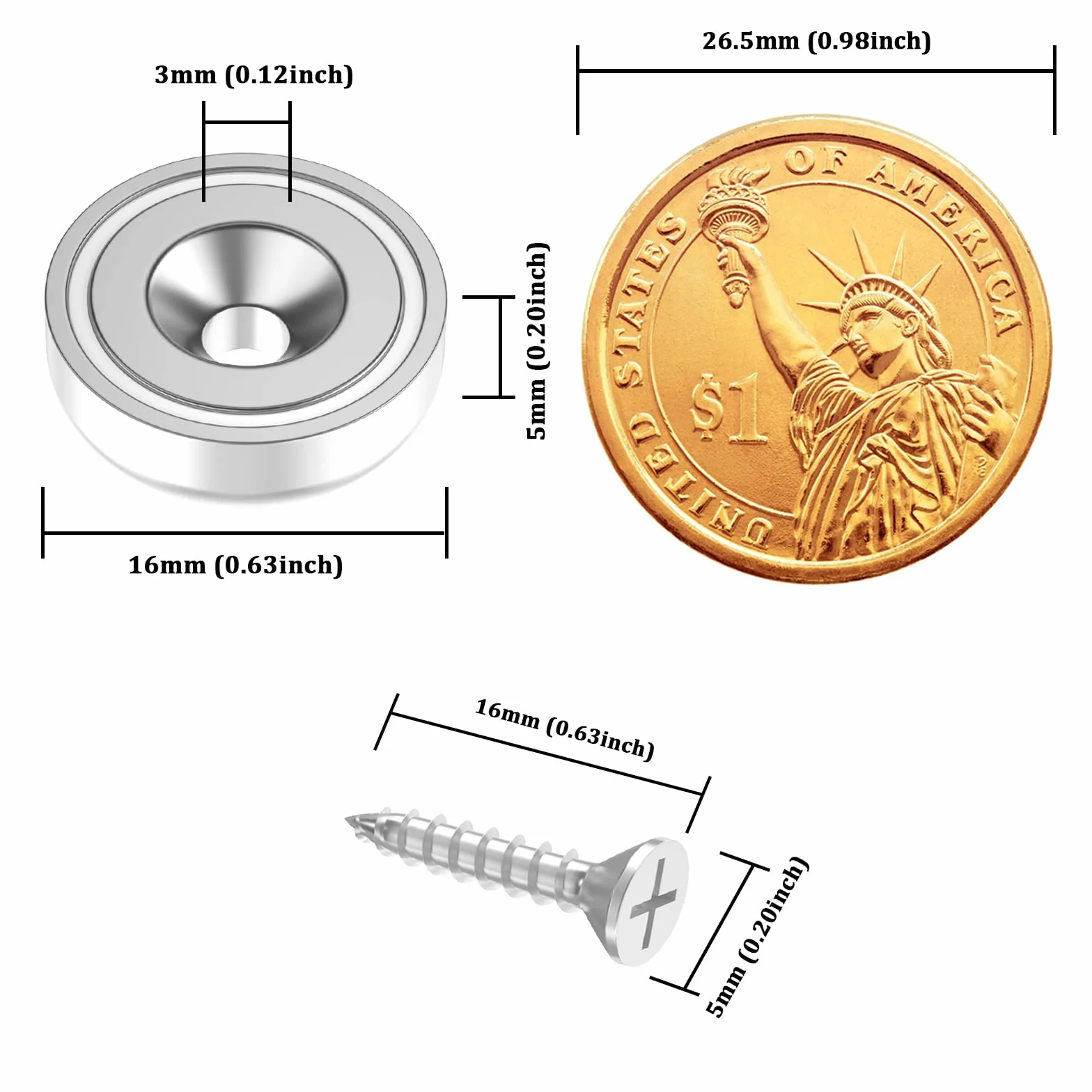 MIN CI Magnesy neodymowe 6 kg z otworem 16 x 5 mm okrągłe gwintowane 12 sztuk