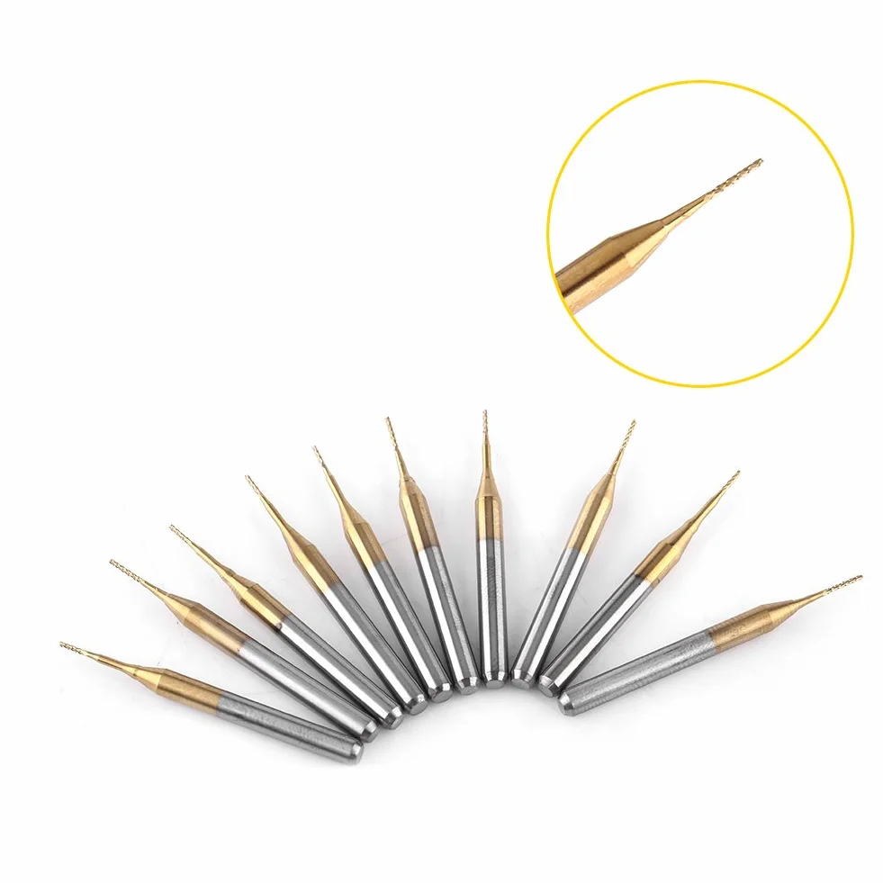 10 sztuk frezy trzpieniowe ze stali wolframowej, frezy walcowe, grawerowanie, bity 3,175 mm, średnica ostrza 0,6 mm