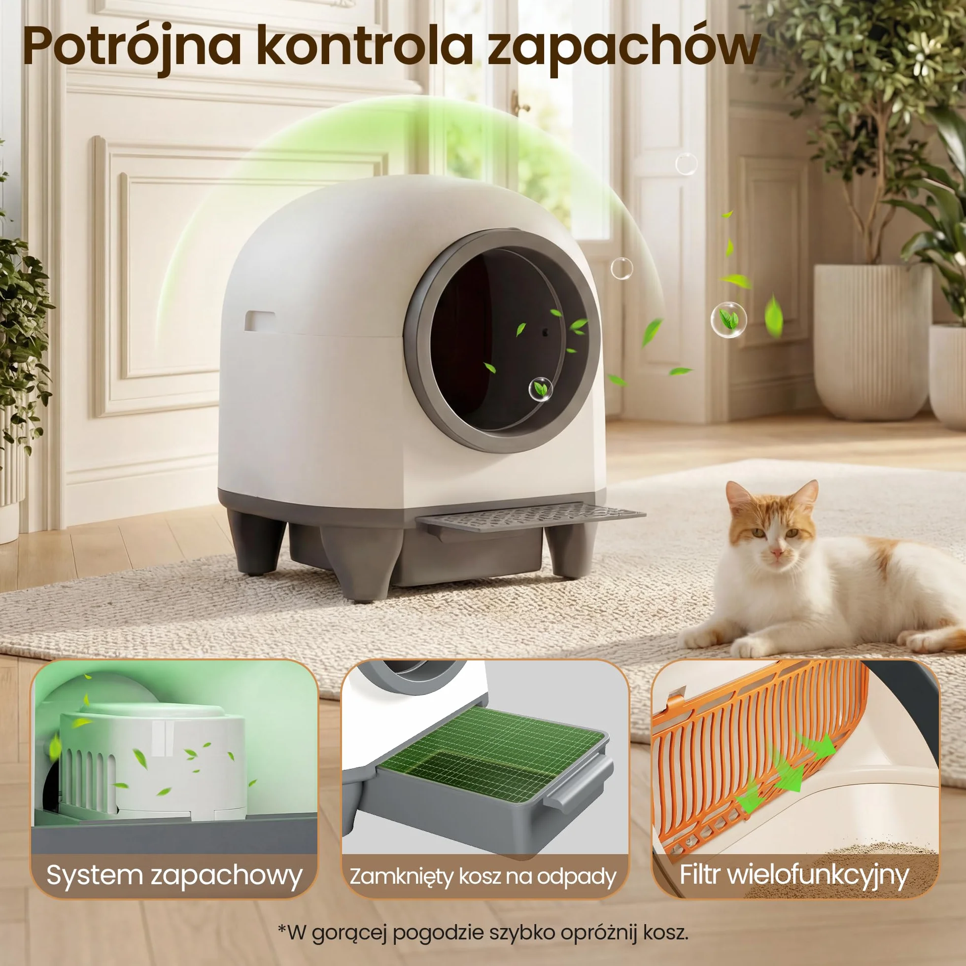 Devoko Samoczyszcząca Kuweta dla Kotów Duża Pojemność 90L | Automatyczna z Sterowaniem przez Aplikację i 9 Czujnikami | Automatyczna Samoczyszcząca Kuweta Zaprojektowana dla Dużych Kotów (max. 10kg)