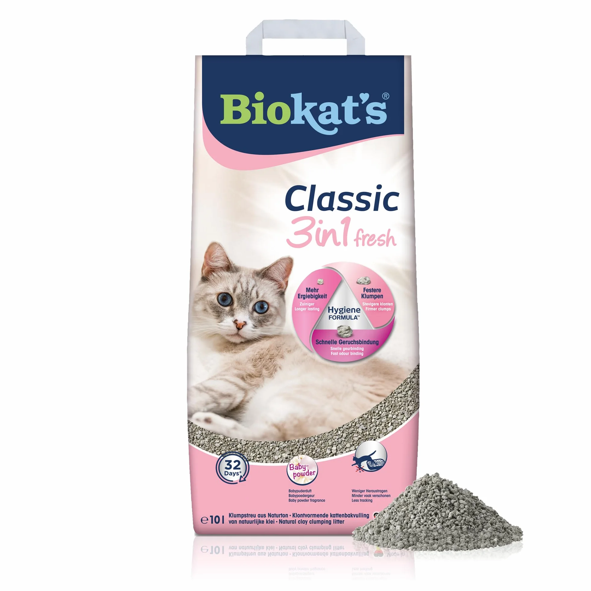 Biokat's Classic fresh 3 w 1 o zapachu pudru dla niemowląt – żwirek dla kotów o 3 różnych rozmiarach ziarna – 1 worek (1 x 10 l)