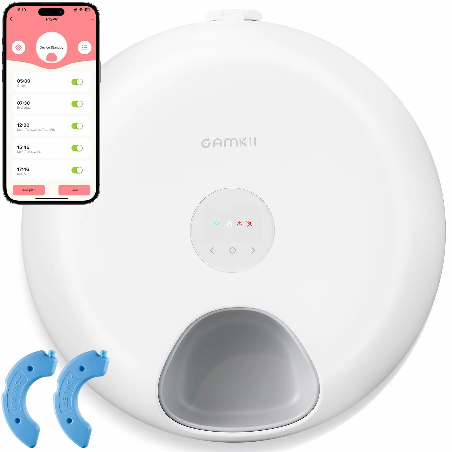 APP Control WiFi automatyczny karmnik dla kotów do mokrej karmy, 6 posiłków, dozownik karmy dla kotów z 2 opakowaniami na lód, taca na żywność ABS i programowalny timer, automatyczny podajnik