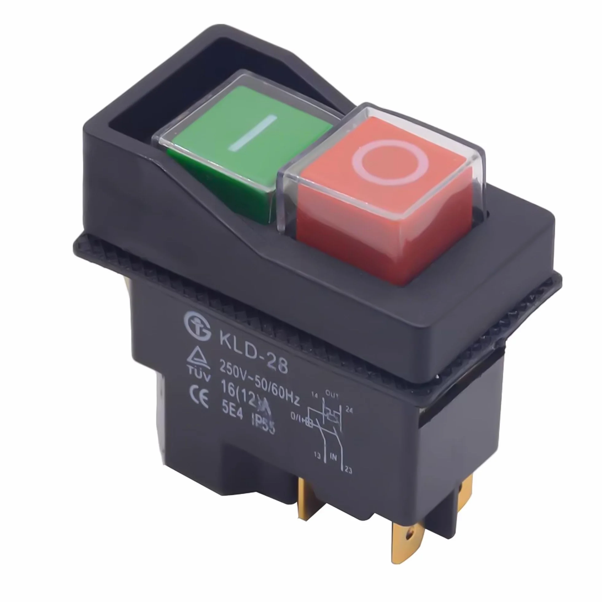 Przełącznik elektromagnetyczny 250 V, 16 A: przełącznik maszynowy, przełącznik przyciskowy, wyłącznik ochronny silnika do betoniarek i maszyn warsztatowych (4 piny)