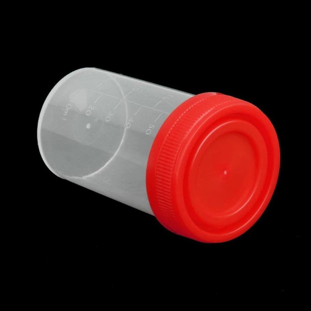 Sterylny plastikowy kubek na próbki 60 ml z podziałką i pokrywką