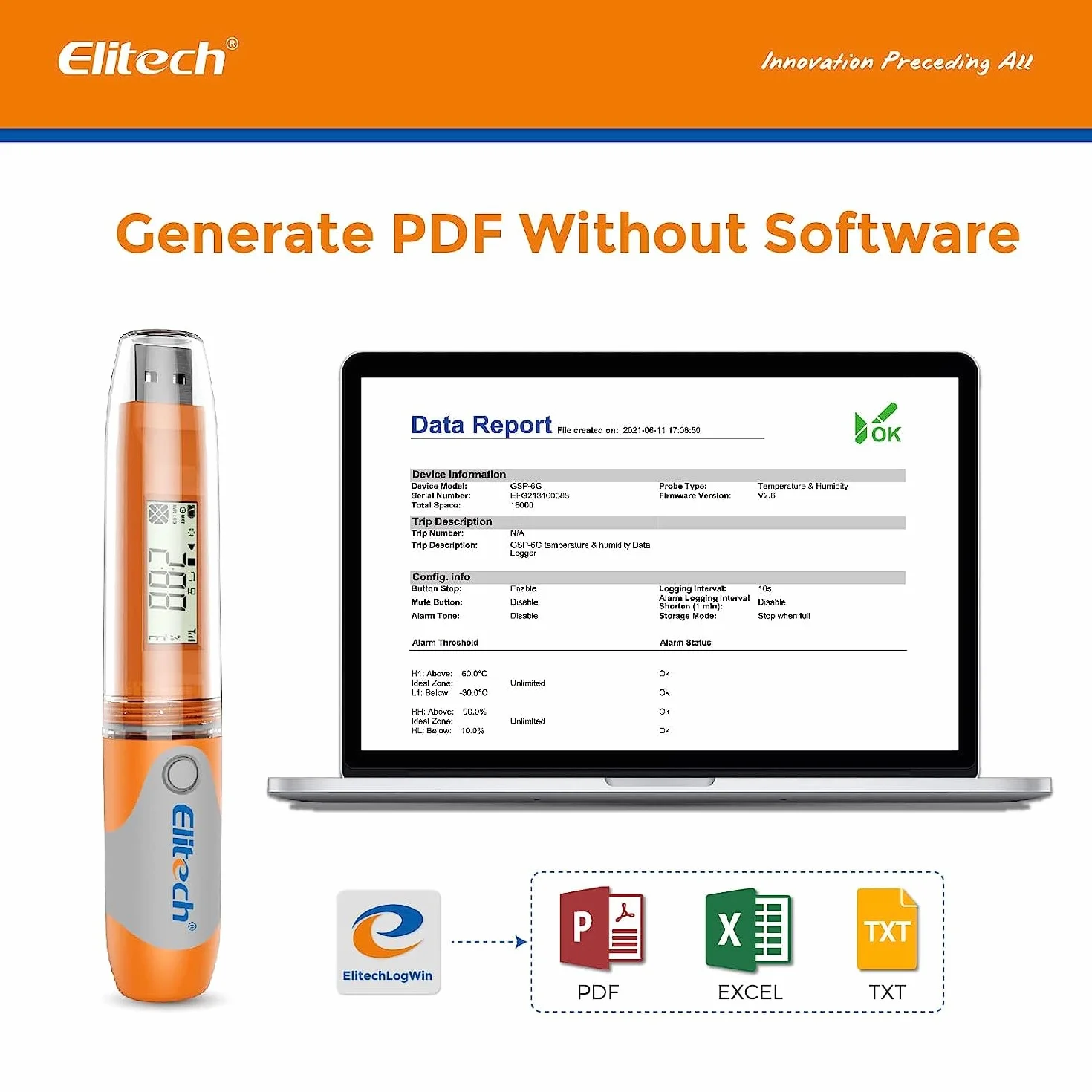 Elitech RC-51H rejestrator danych temperatury i wilgotności powietrza USB PDF