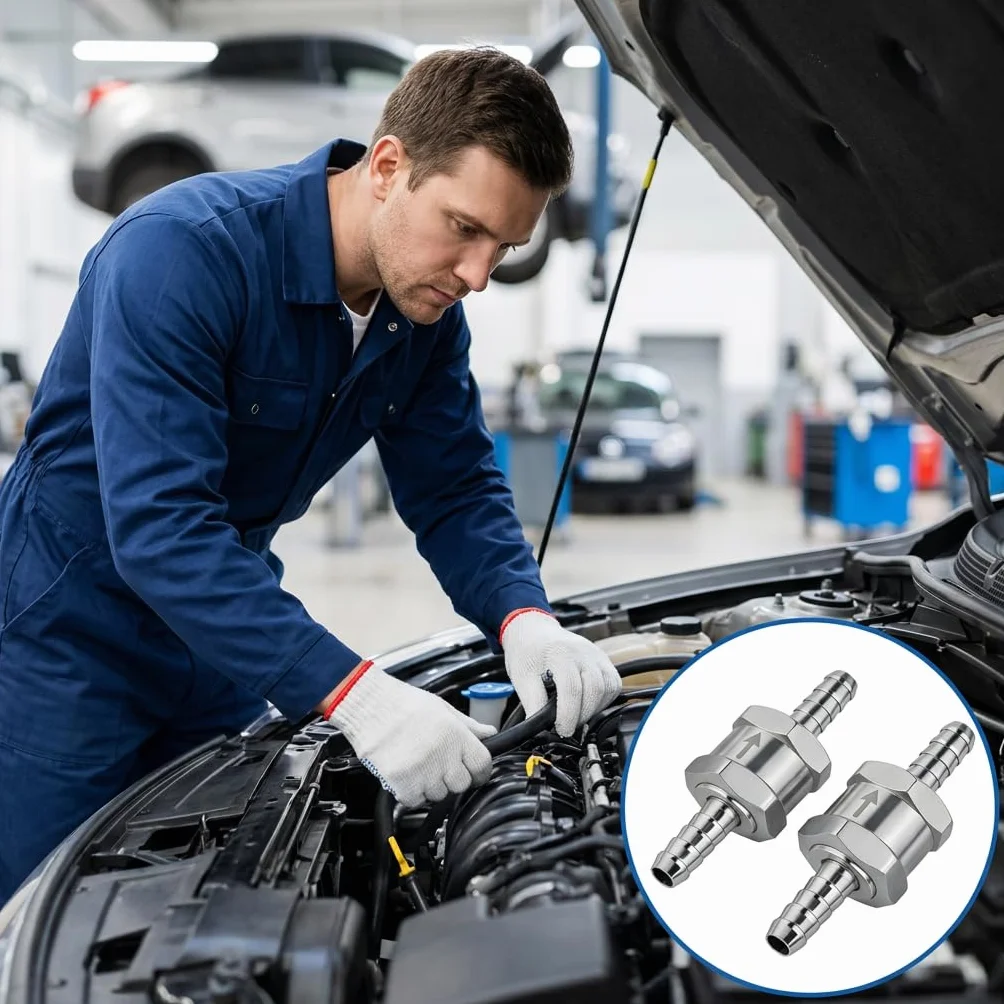 2 sztuki zaworu zwrotnego, 8 mm aluminium Zmotoryzowany zestaw uniwersalnego pionowego zaworu powrotnego paliwa, zawór zwrotny Zawór odcinający paliwa Zawór odcinający Zawór zamienny do węża powietrz
