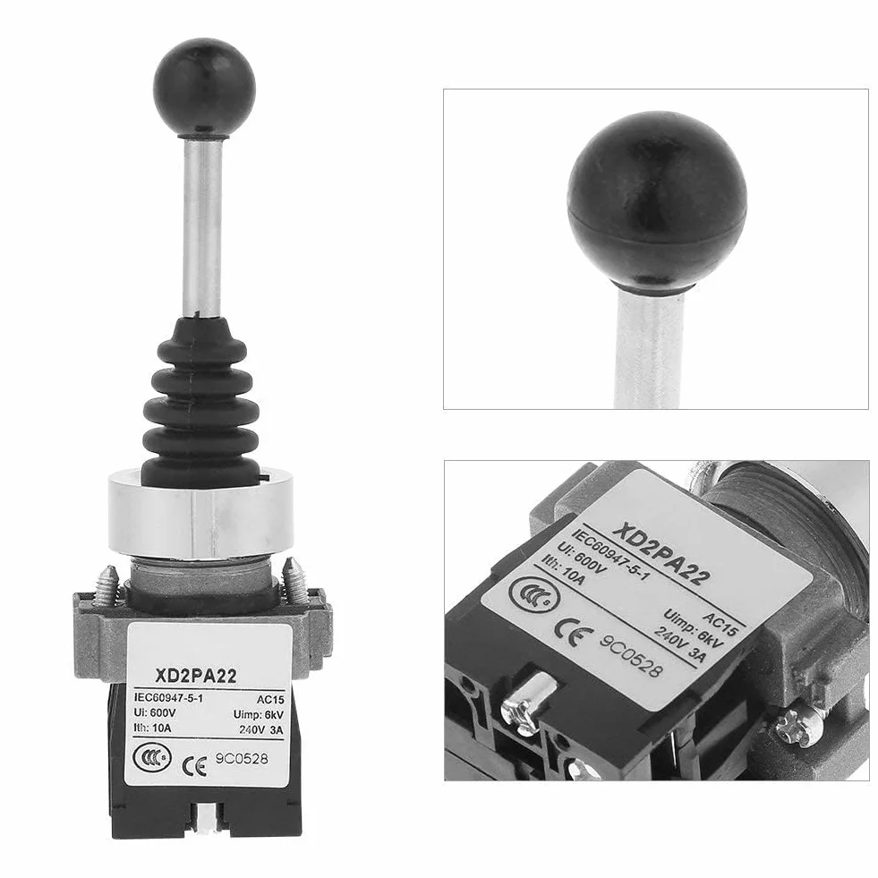 Joystick, przełącznik kołyskowy, 1 sztuka Xd2pa22cr 2no 2-pozycyjny, sprężynowy przełącznik typu joystick, 0~380 V Ac (50 Hz); 0~220 V DC