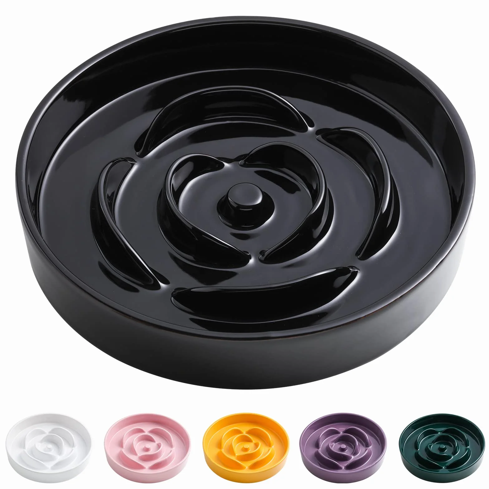 Czarna ceramiczna miska dla psa, 22 cm, powolny podajnik dla psów średnich i dużych ras, zapobiega zadławieniu i spowalnianiu jedzenia, ciężka, antypoślizgowa podstawa